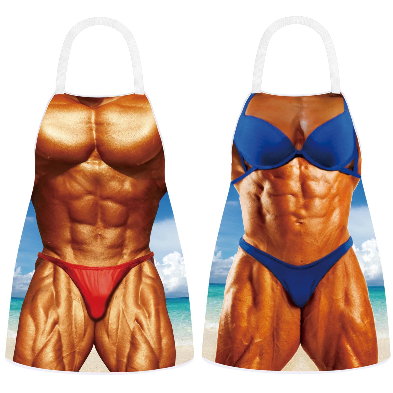 Hillban 2 Pack Funny Apron Creative Cooking Apron with Adjustable Waist Ties Holiday Aprons for Party Men Women (Muscle Theme)