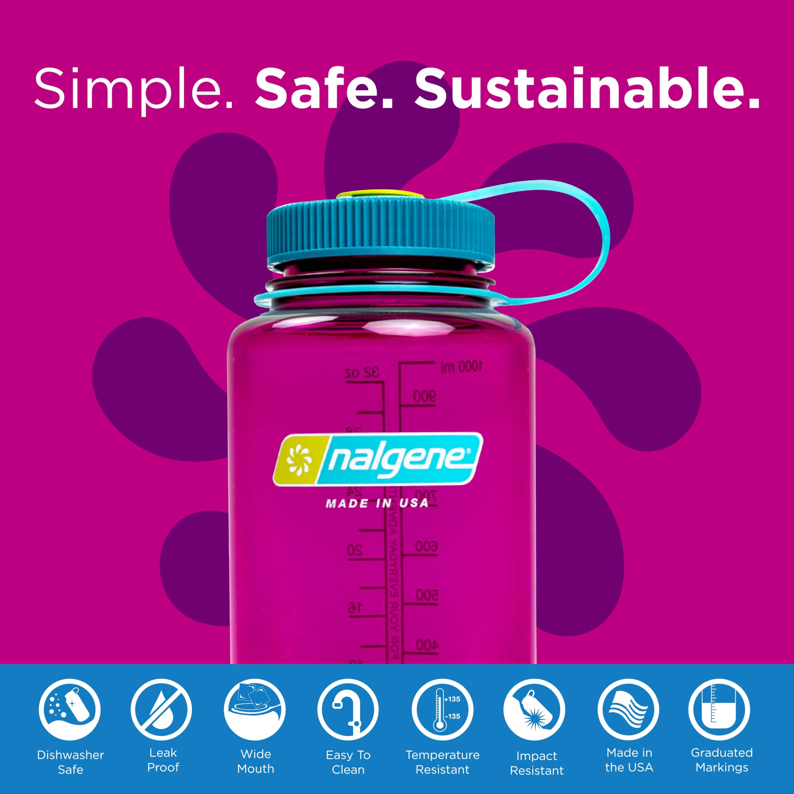 Nalgene Sustain Tritan Bpa-Free Water Bottle Made With Material Derived From 50% Plastic Waste, 32 Oz, Wide Mouth, Eggplant