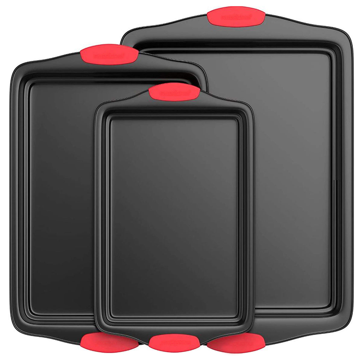 Nutrichef 3-Piece Nonstick Kitchen Oven Baking Pans - Premium & Stylish Non-Stick Steel, Commercial Grade Restaurant Quality Met