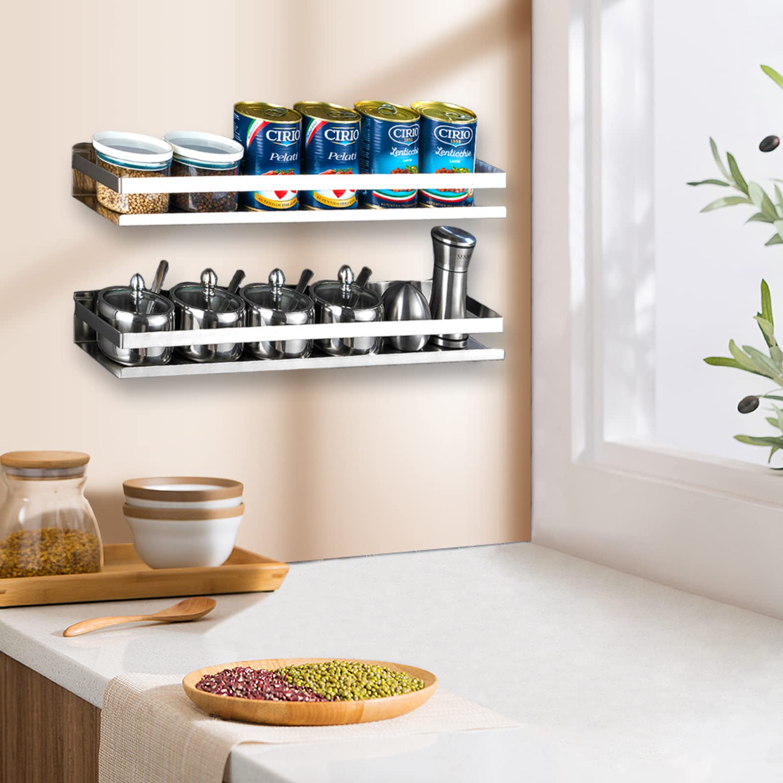 Merkaunis Stainless Steel Bathroom Shelf Bathroom Shower Shelf Bath Kitchen Shower Caddy Rack Rustproof Metal Storage Floating S