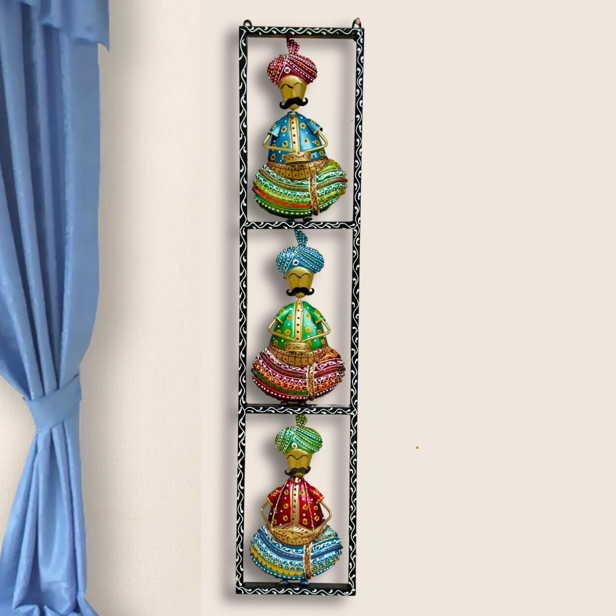 RSN Metal Wall Decor Rajasthani 3 moustache Musicians Wall Art/Wall Hanging For Living Room/Bedroom Size-38 x8 Inch