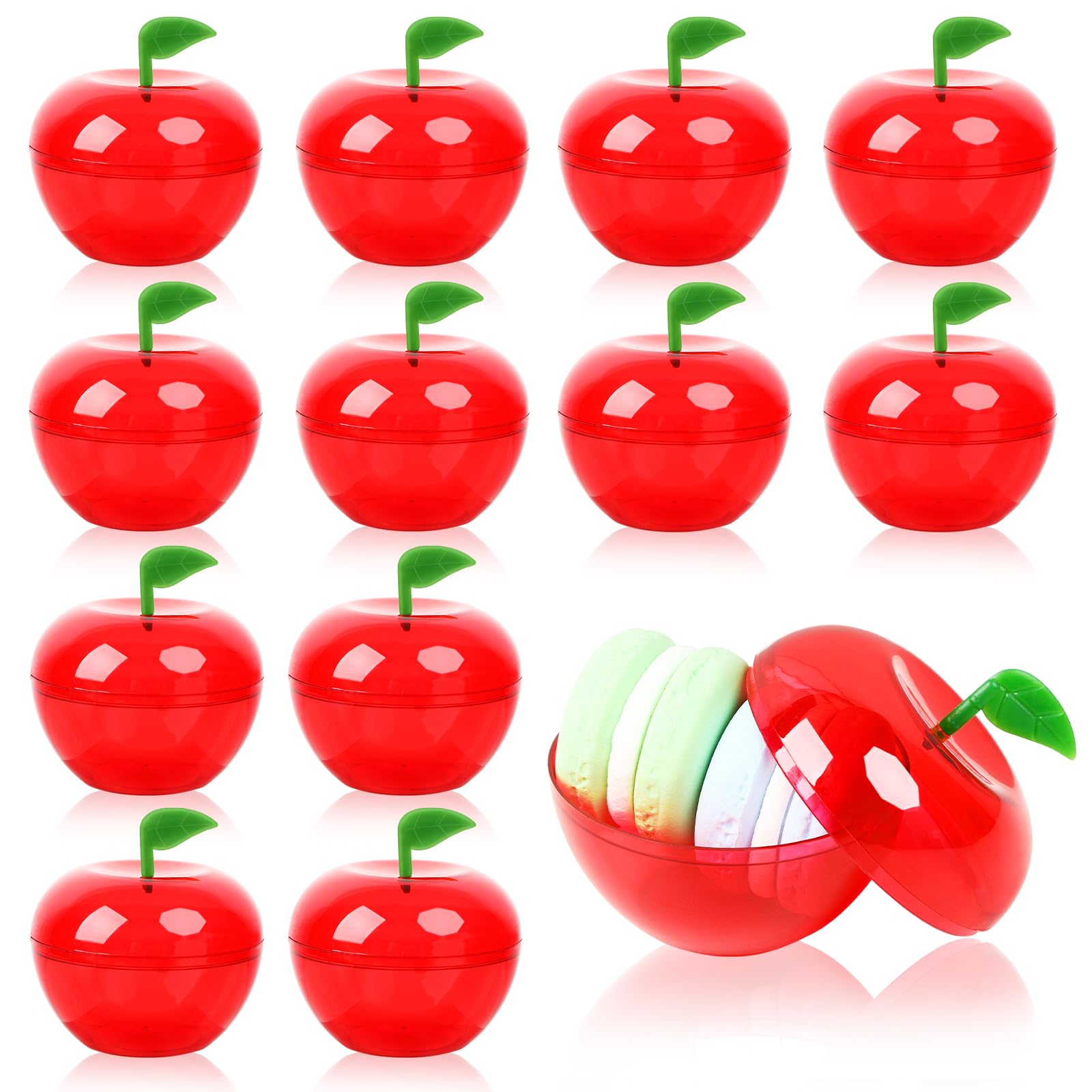 Jansun 12 Pcs Plastic Apples Containers Teacher Gifts Bulk Red Clear Apples Container Apples Decorations for Back To School Cand