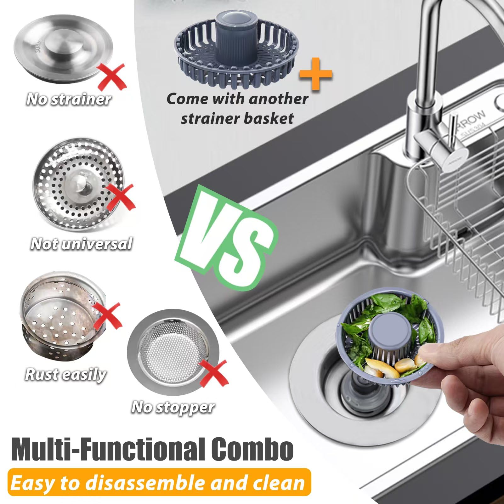 Anlige Kitchen Sink Drain Strainer,3 In 1 Pop Up Kitchen Sink Stopper,Made Of Brass Material,With An Extra Basket Strainer,Sink