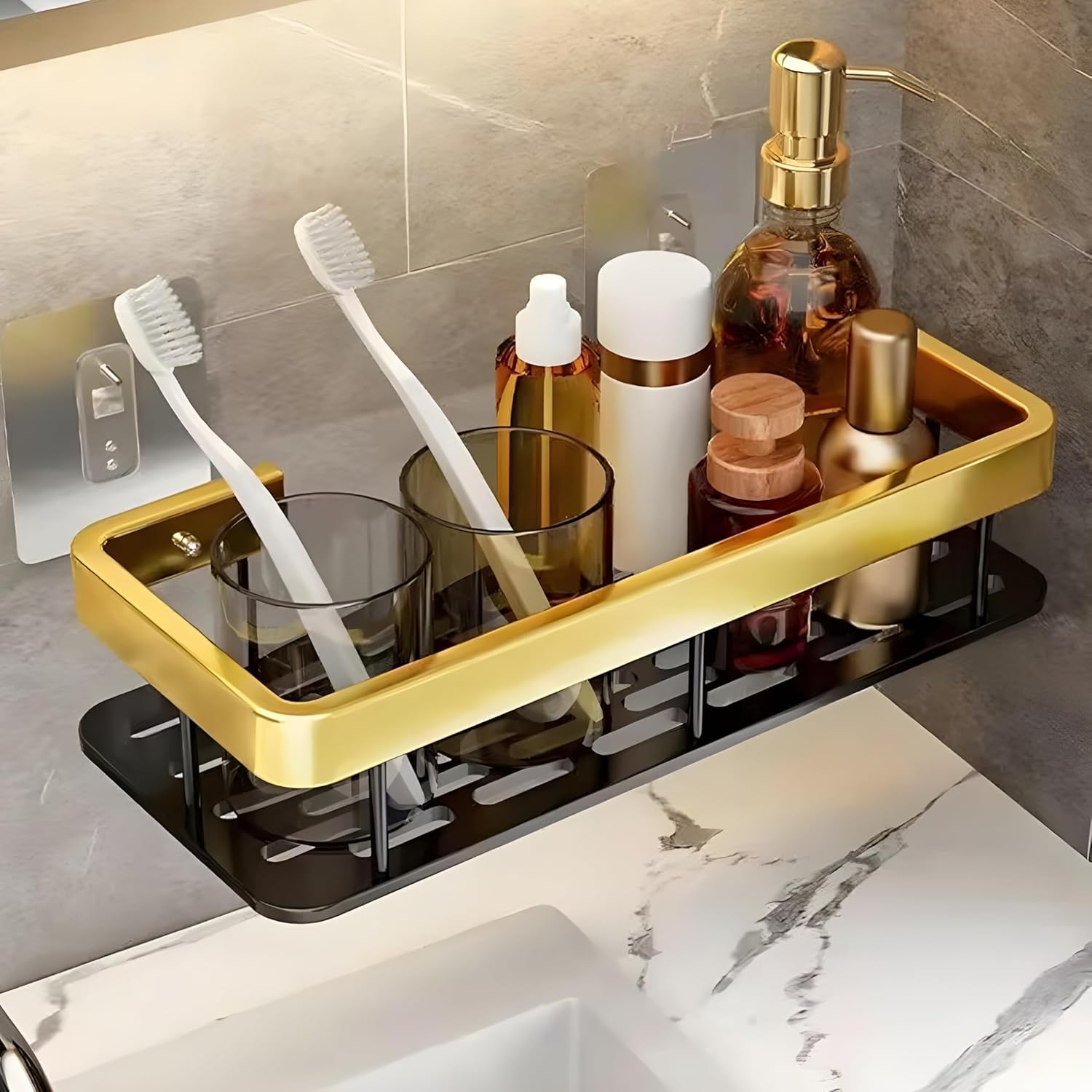Prant Bathroom Accessories  Multipurpose Aluminium Bathroom Shelf For Wall, SelfAdhesive Wall Mounted Bathroom Organiser Witho
