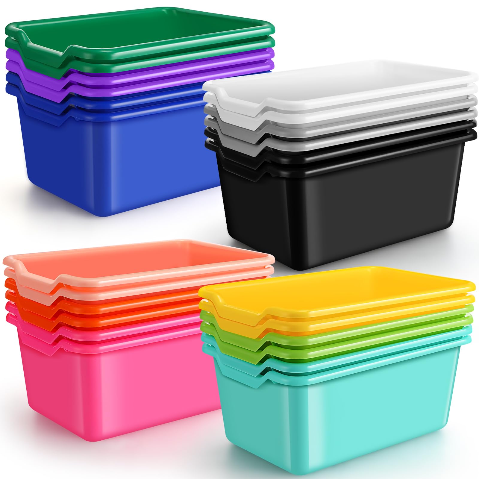 Dandat 24 Pcs Book Bins for Classroom Bulk Plastic Cubby Bins Toy Storage Baskets Stackable Classroom Assorted Colors Storage Co
