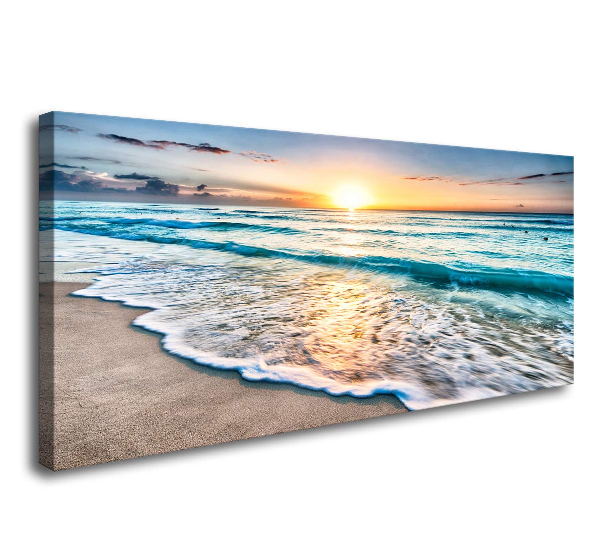 Baisuart S02250 Canvas Prints Wall Art Beach Sunset Ocean Waves Nature Pictures Stretched Canvas Wooden Framed For Living Room B