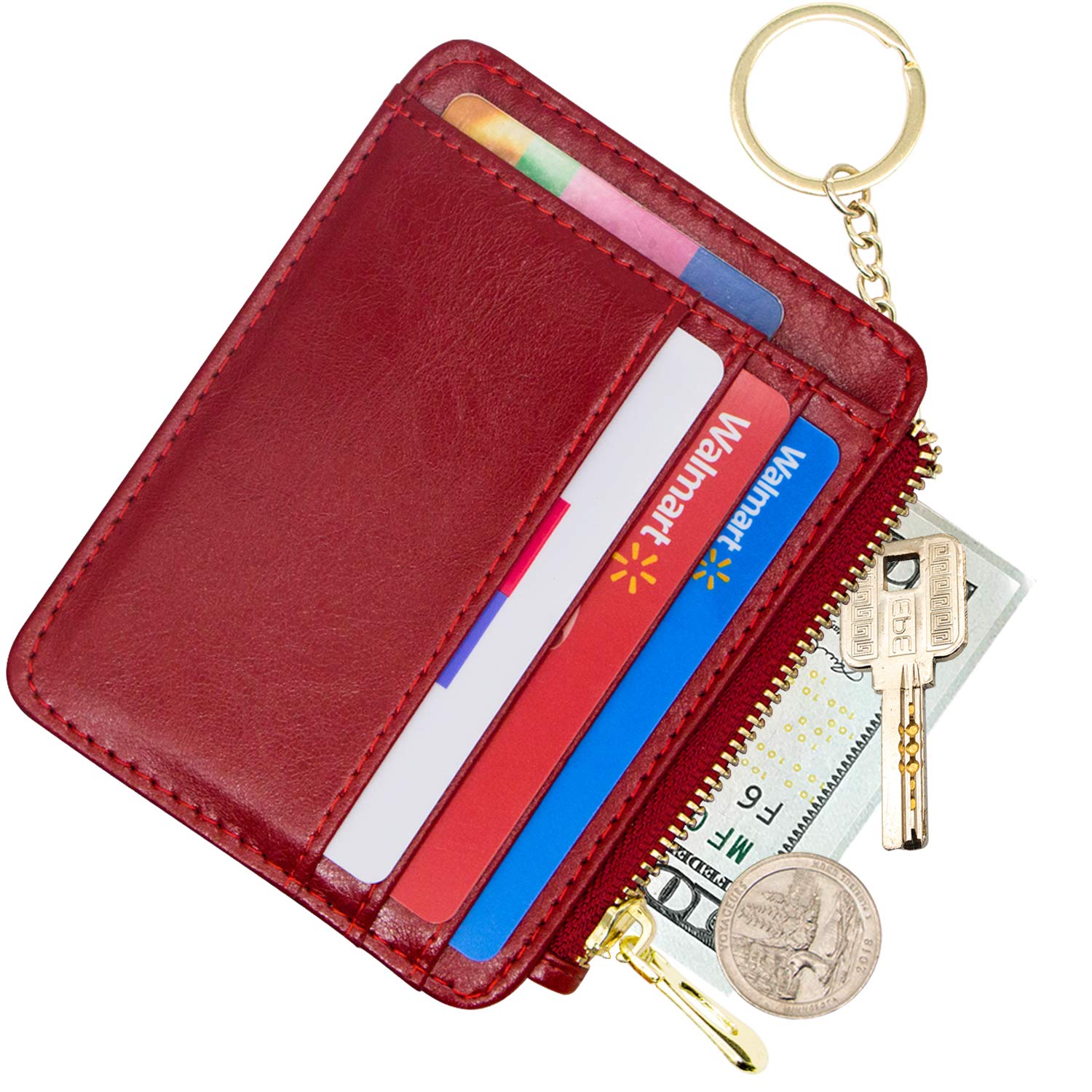 Padike Slim Leather Wallet for Women, Compact Credit Card Holder, Red, Large
