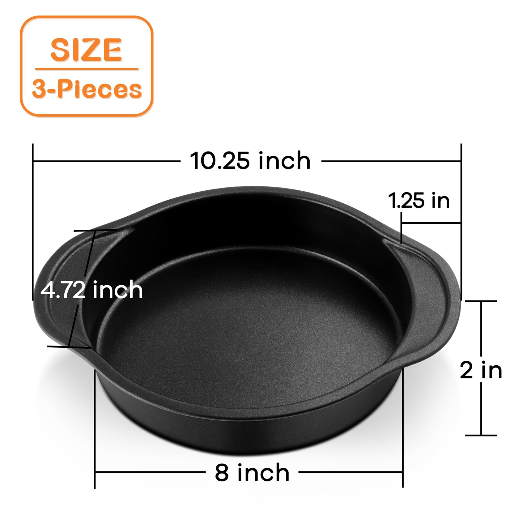 P&P Chef 8 Inch Cake Baking Pans Set Of 3, Round Cake Pan With Wide Handle For Nonstick, Stainless Steel Core & One-Piece Design