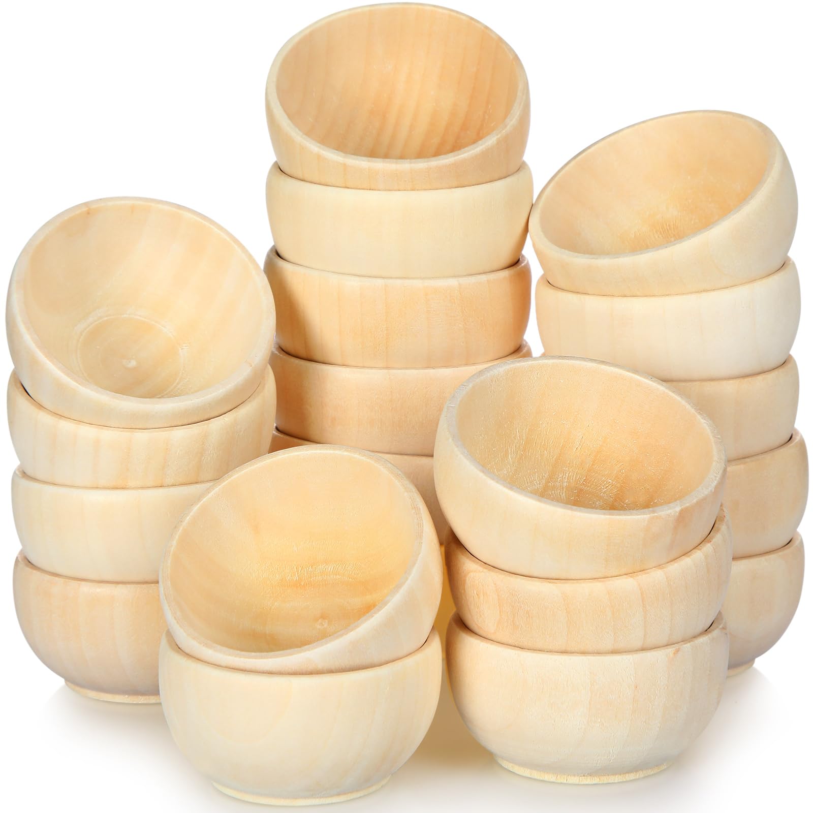 Uiifan Set Of 40 Wood Small Bowls Unfinished Wood Sauce Bowl Wooden Mini Round Bowl Serving Craft Bowls Kitchen Condiment Bowls