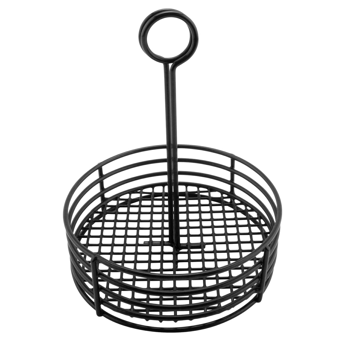 G.E.T. 4-31855 Black Round Stainless Steel Condiment Caddy Iron Polyethylene Coated Table Caddies Collection, 7.5''