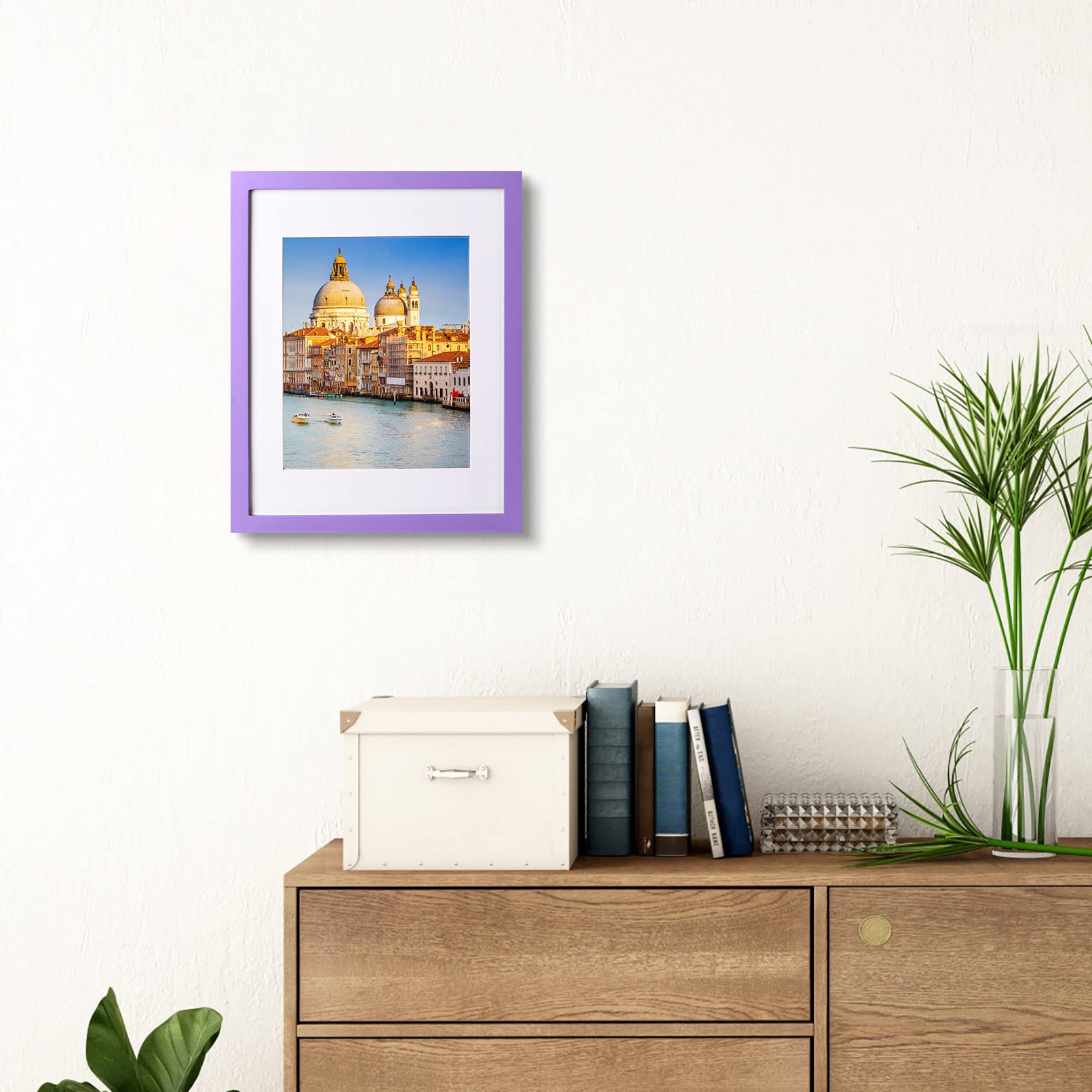 wyooxoo 11x14 Picture Frame Made of Solid Wood Purple Photo Frames Display Pictures 8x10 with Mat or 11x14 Without Mat Colorful