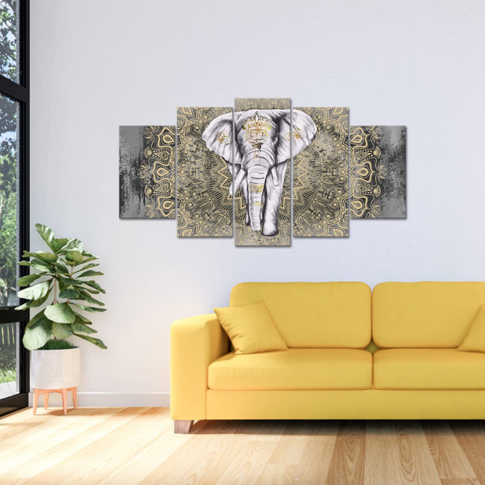 Fushvre Elephant Painting Canvas Wall Art Large Tribal Indian Elephant With Boho Elephant Picture Print For Living Room Wall Dec