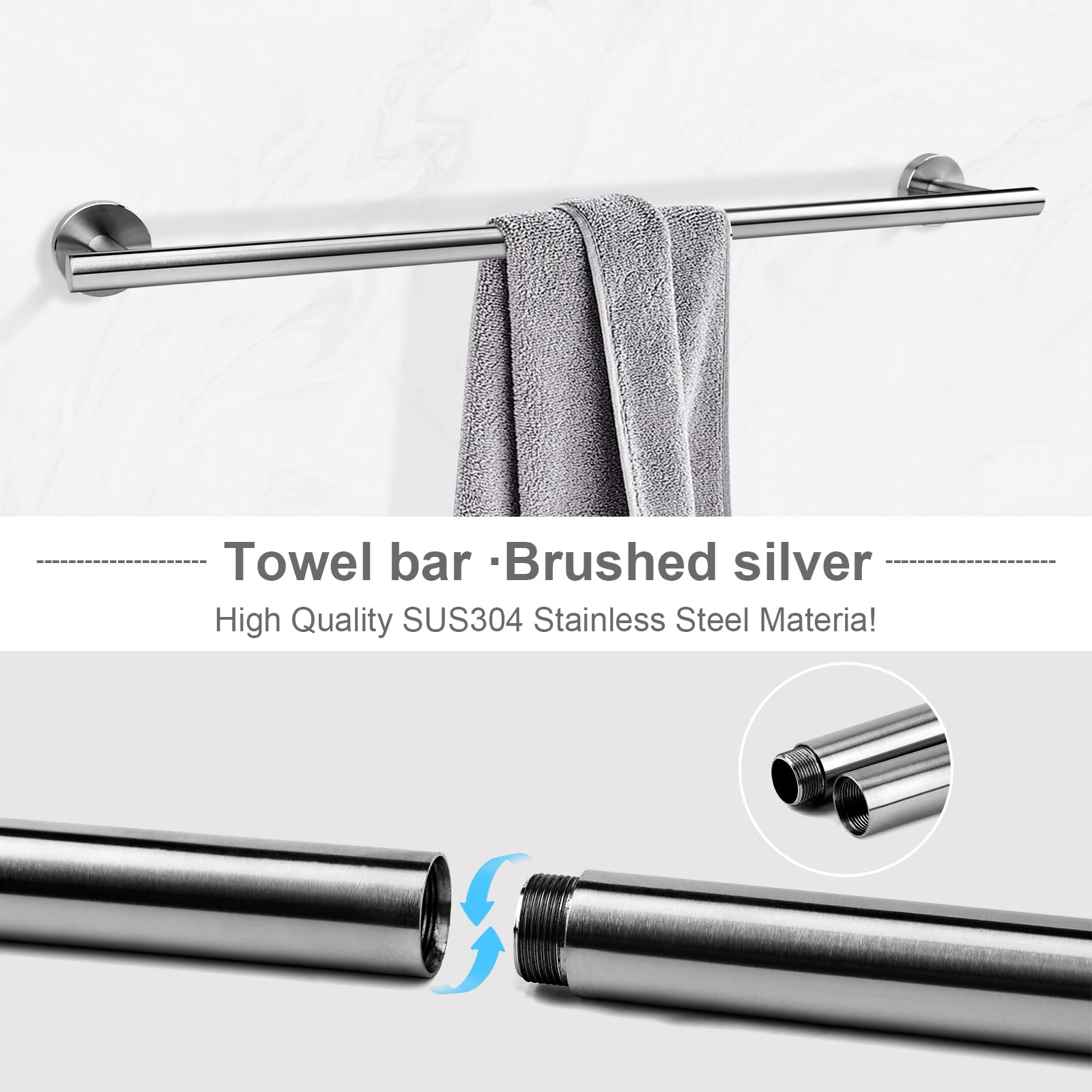 Ntipox Brushed Nickel Bathroom Hardware Accessories Set 5 Piece, Stainless Steel Bath Towel Bar Set 24 Inch,Toilet Paper Holder,
