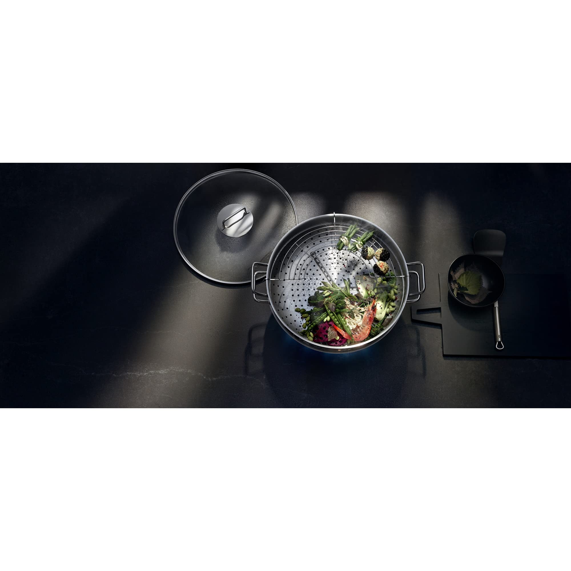 Wmf Wok-Set 2-Pieces Macao Uncoated  36Cm Party Pouring Rim Stainless Steel Handle Cromargan Stainless Steel Suitable For Induct