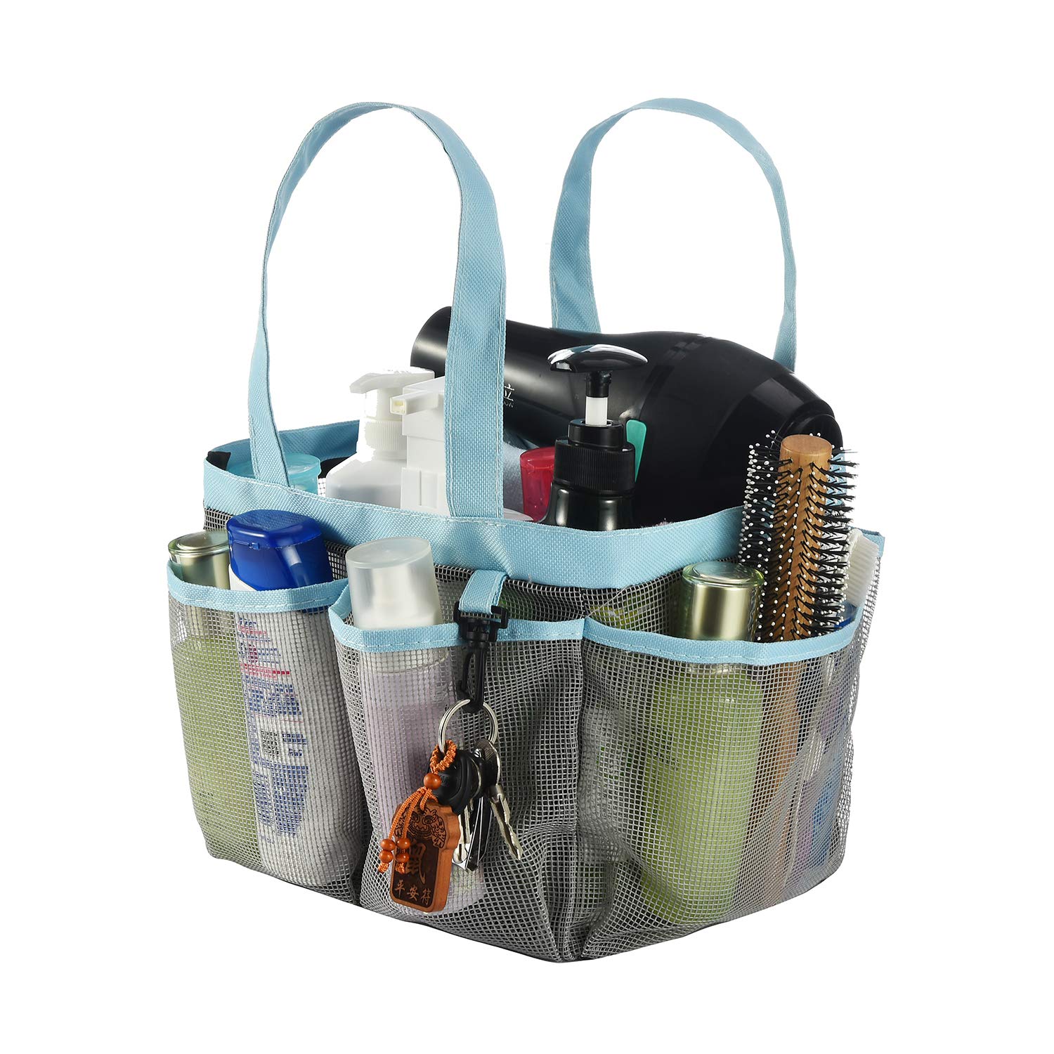Haundry Mesh Shower Caddy Tote, Large College Dorm Bathroom Caddy Organizer With Key Hook And 2 Oxford Handles, 8 Basket Pockets