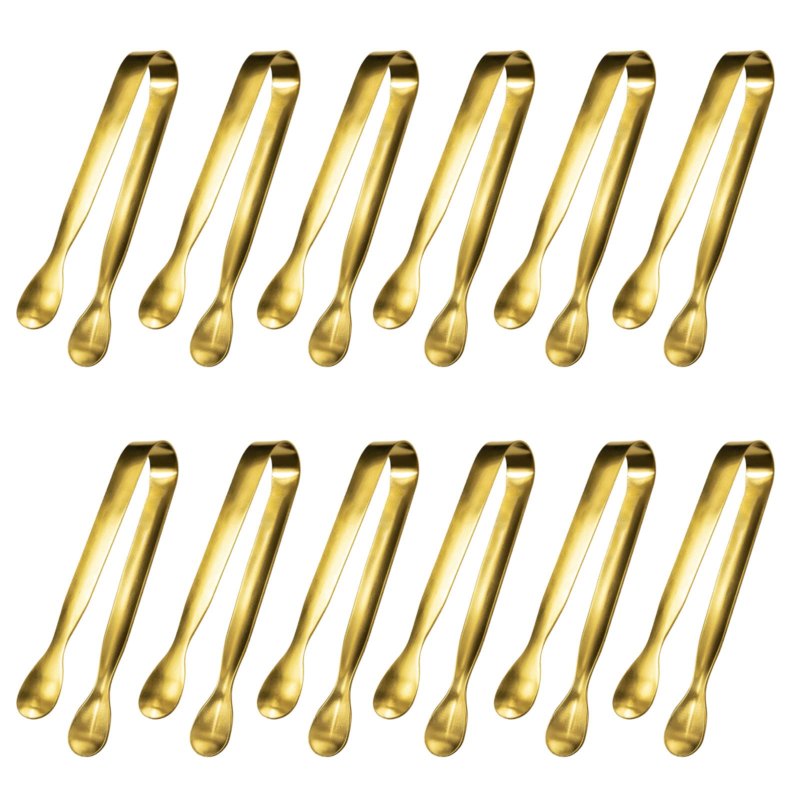 Jcren 12 Pcs Serving Tongs, Small Serving Utensils For Parties Catering Gold Tongs, Food-Grade 304 Stainless Steel Mini Appetize