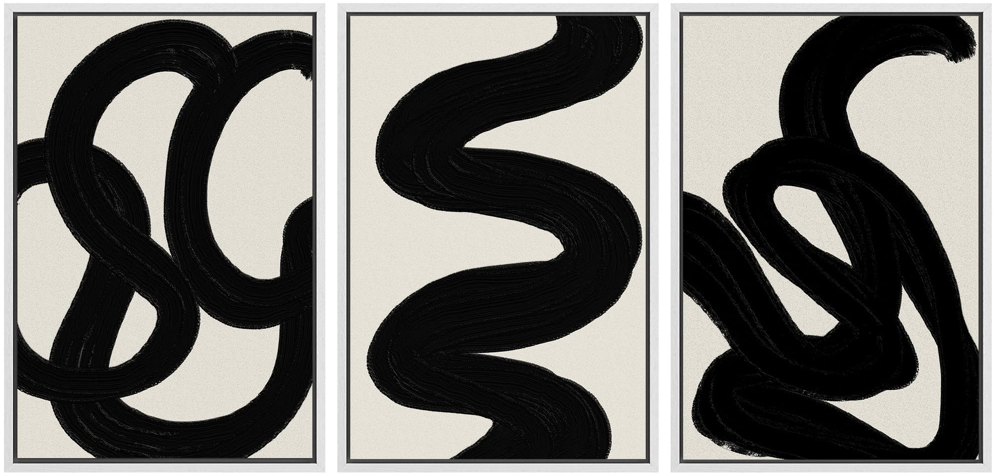 Signleader Framed Canvas Print Wall Art Set Duotone Minimal Dark Brush Stroke Landscape Abstract Shapes Illustrations Boho Decor