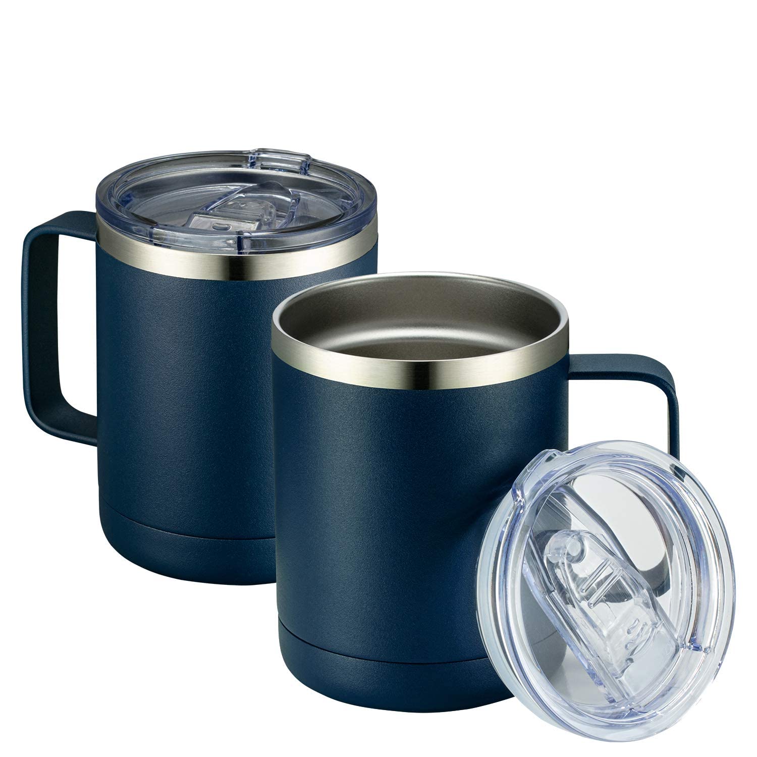 Meway 12Oz Coffee Mug With Handle 2 Pack Bulk,Stainless Steel Insulated Travel Tumblers With Sliding Lid,Double Wall Vacuum Camp