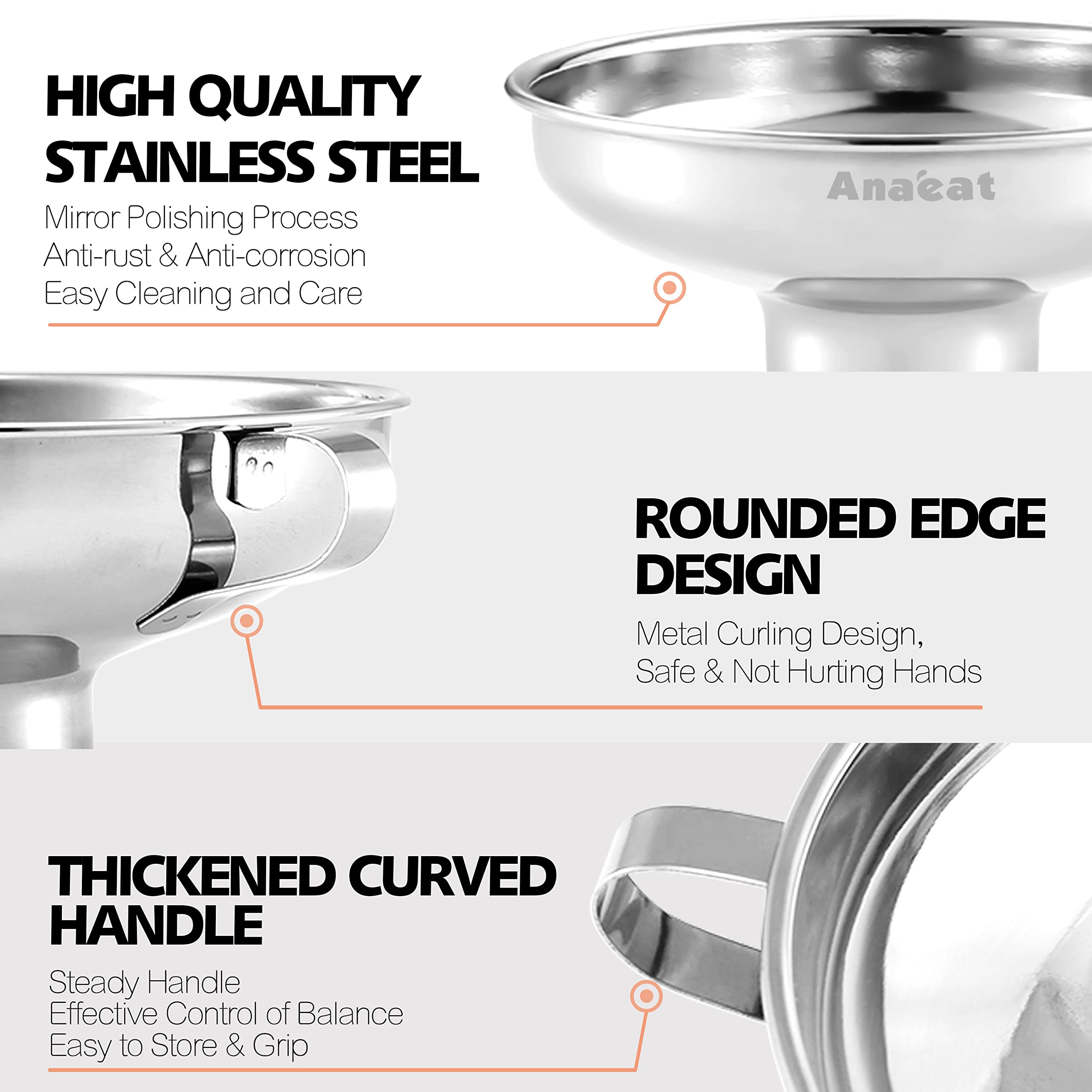 Anaeat Stainless Steel Canning Funnel With Handle For Wide And Regular Jars & Canning Jars, Wide-Mouth Funnels Excellent For Tra