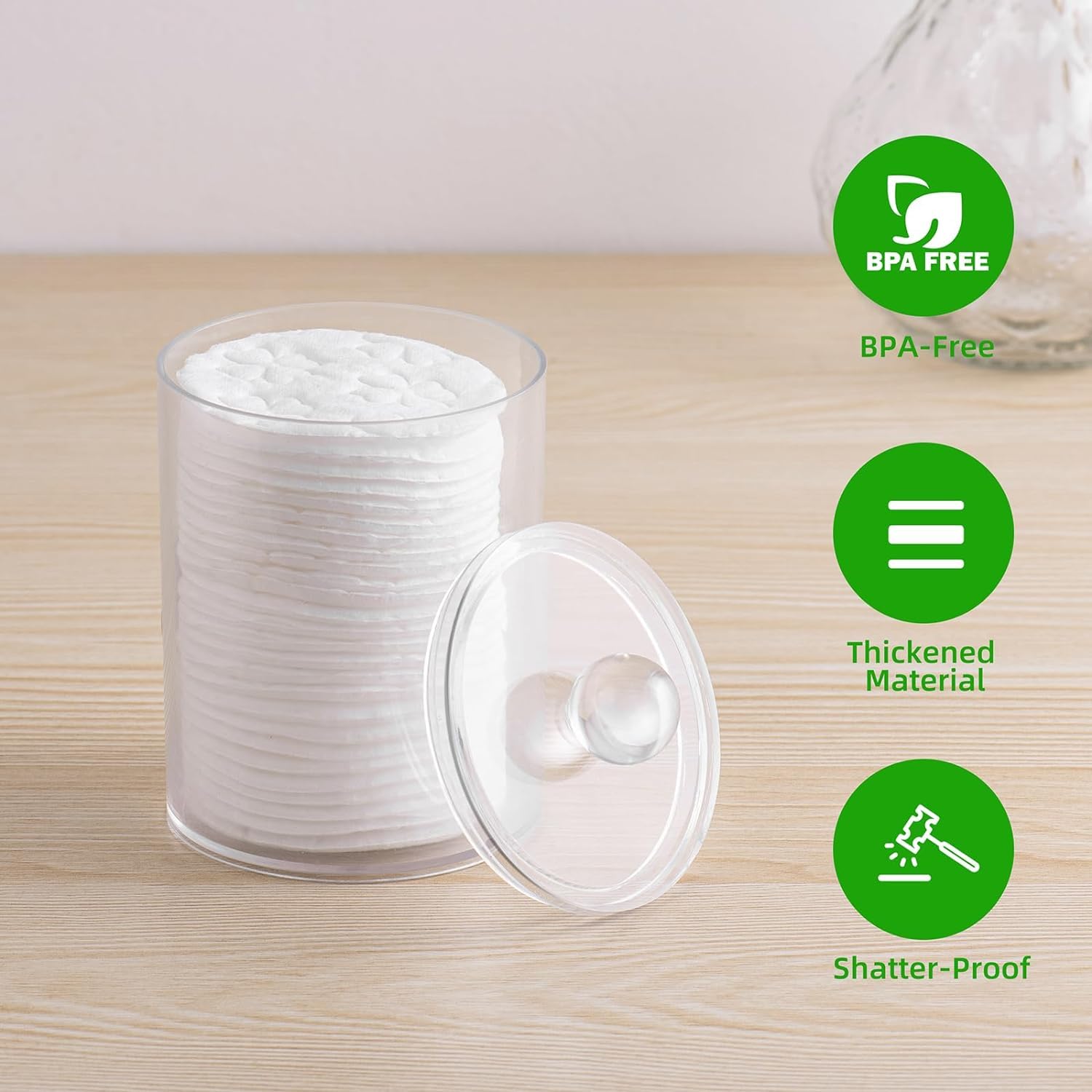 4 Pack Qtip Holder, Apothecary Jars Cotton Ball Holder Dispenser, Bathroom Jars With Lids Set For Cotton Round, Cotton Swab, 10O