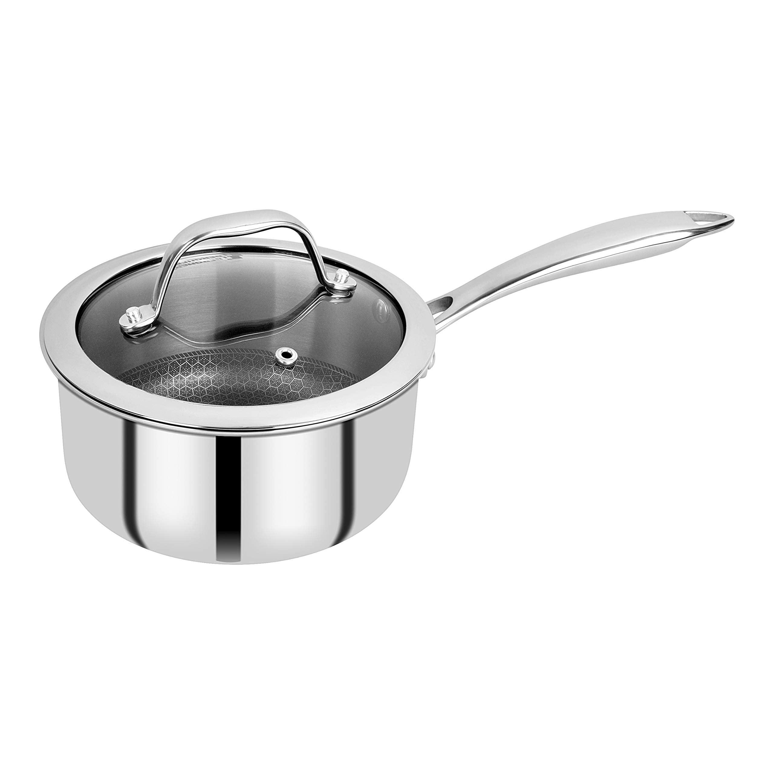 Bergner Hitech Triply NonStick 16Cm Saucepan, 1.6 L Saucepan With NonStick Mesh Pattern Inside, Rivetless Handle, Metal Spatul
