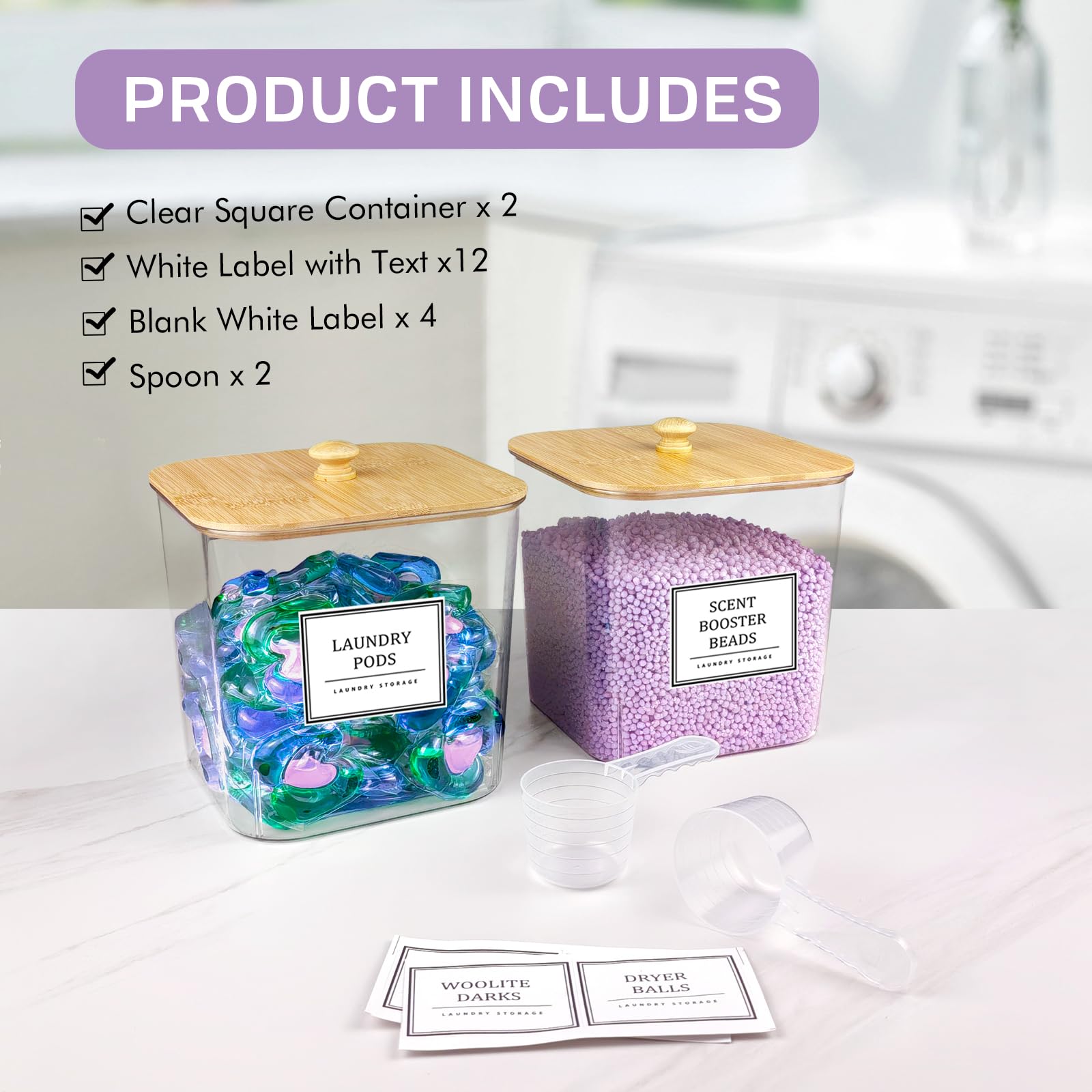 Homepekite 2 Pack Laundry Pods Container,Laundry Room Organization And Storage Containers With Bamboo Lids & Labels Large Laundr