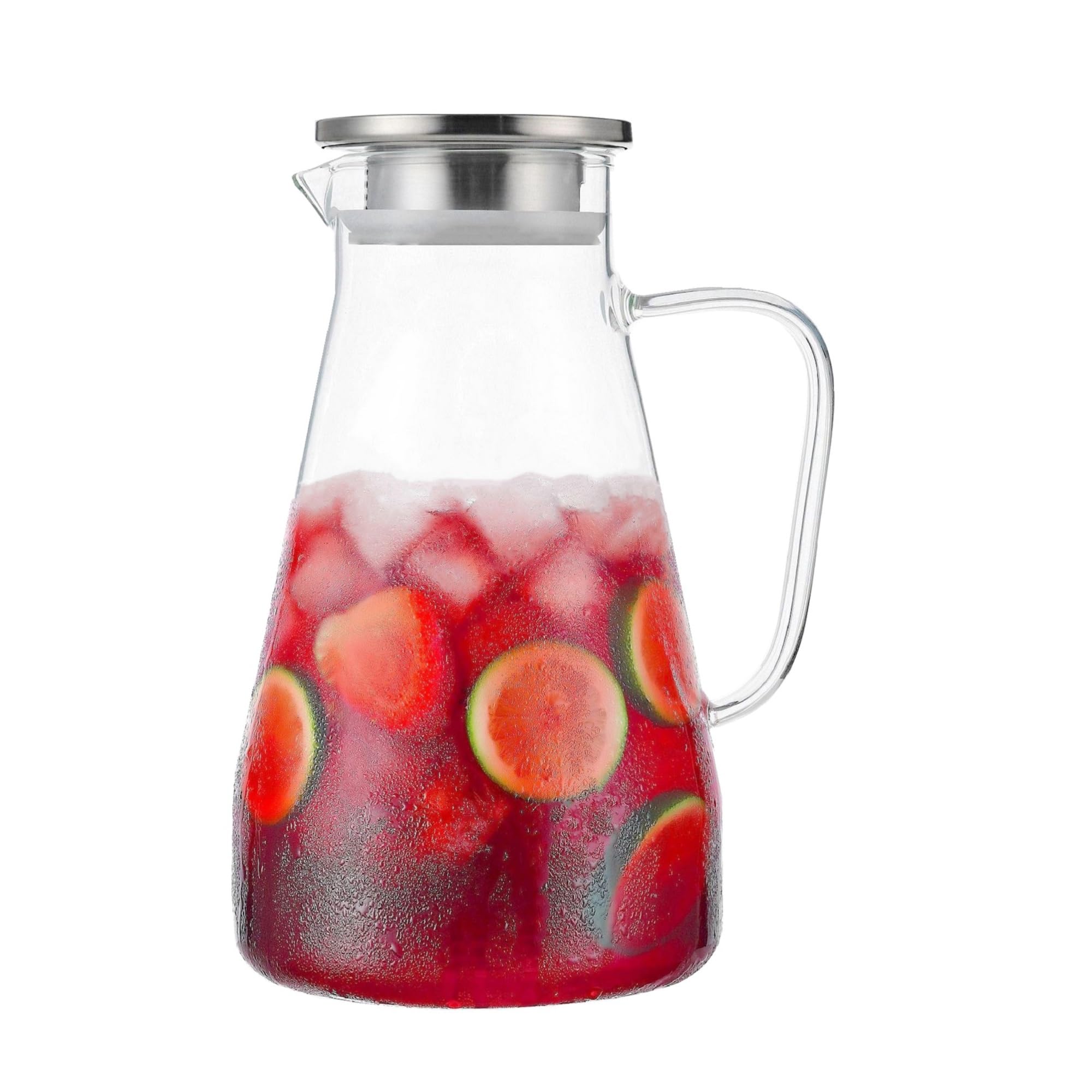 Tbgllmy 2 Liter 68 Ounces Glass Pitcher With Lid, Hot&Cold Water Pitcher With Handle, For Homemade Beverage, Juice, Iced Tea And
