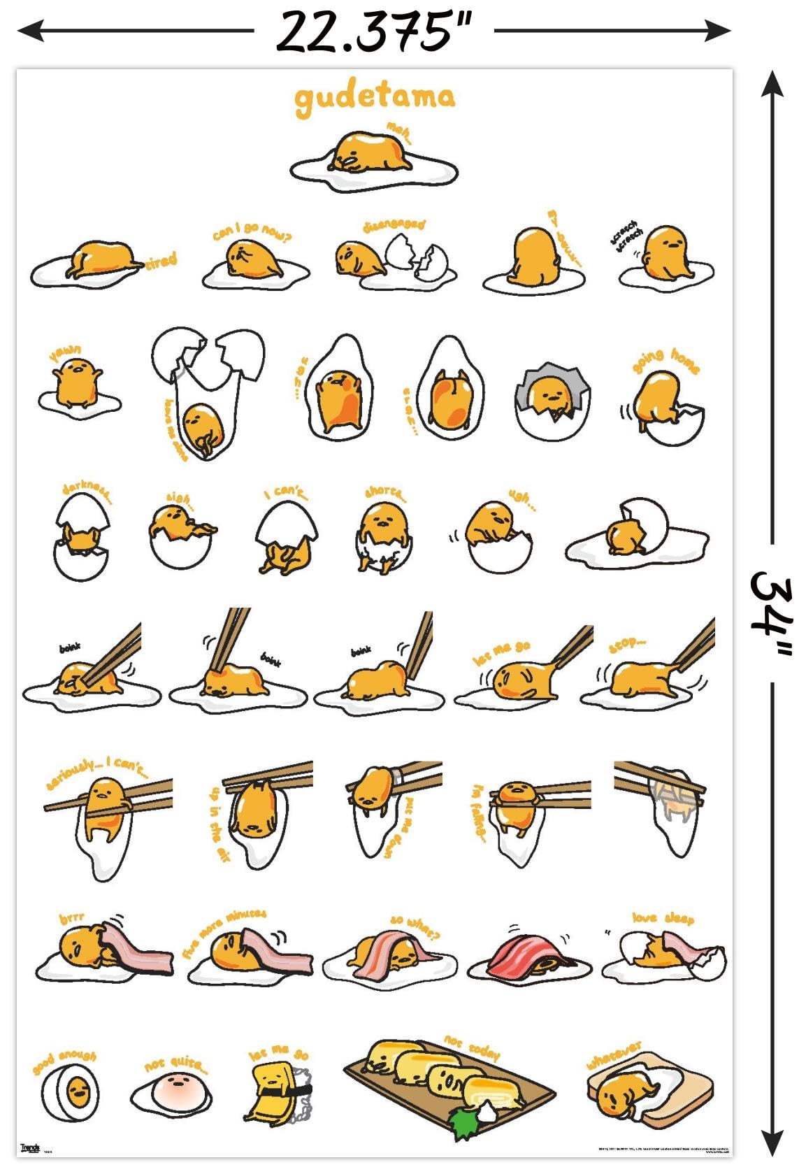 Trends International Gudetama Wall Poster & Mount Bundle, 22.375" x 34", Fun Design for Home Decor