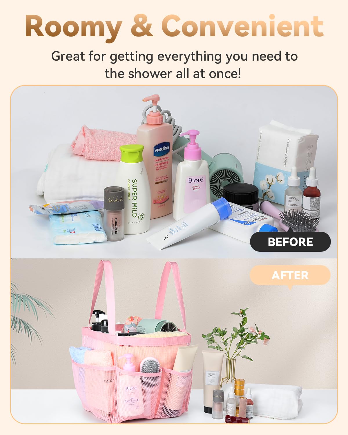 Temede Mesh Shower Caddy Tote, Large Shower Caddy Basket Portable, Quick Dry Hanging Toiletry Bag, 8 Storage Pocket Bath Organiz