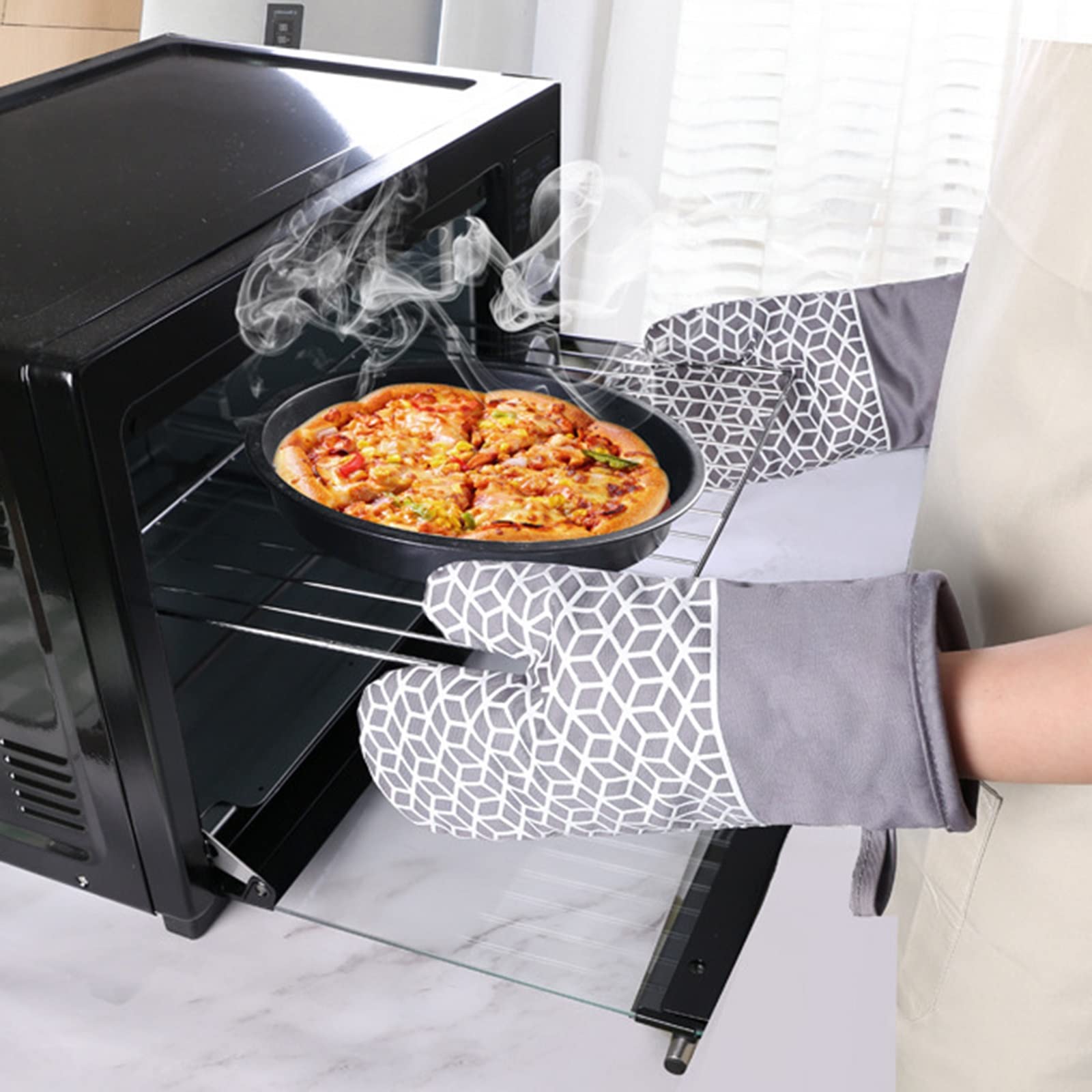 Navithous Oven Mitts And Pot Holders Sets 6Pcs, Thick Cotton Oven Gloves High Heat Resistant 500?With Extra Long Oven Mitts And