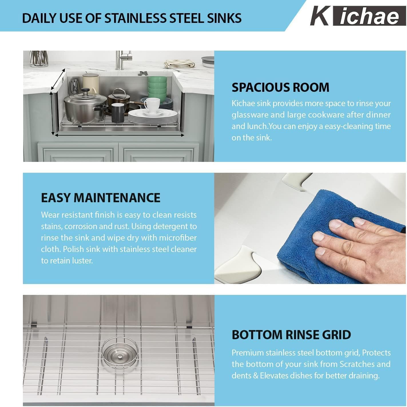 Kichae Drop In Laundry Sink - 22X22X12 Kitchen Sink Drop In 12 Inch Deep Sink T304 Stainless Steel Topmount Handmade Single Bowl