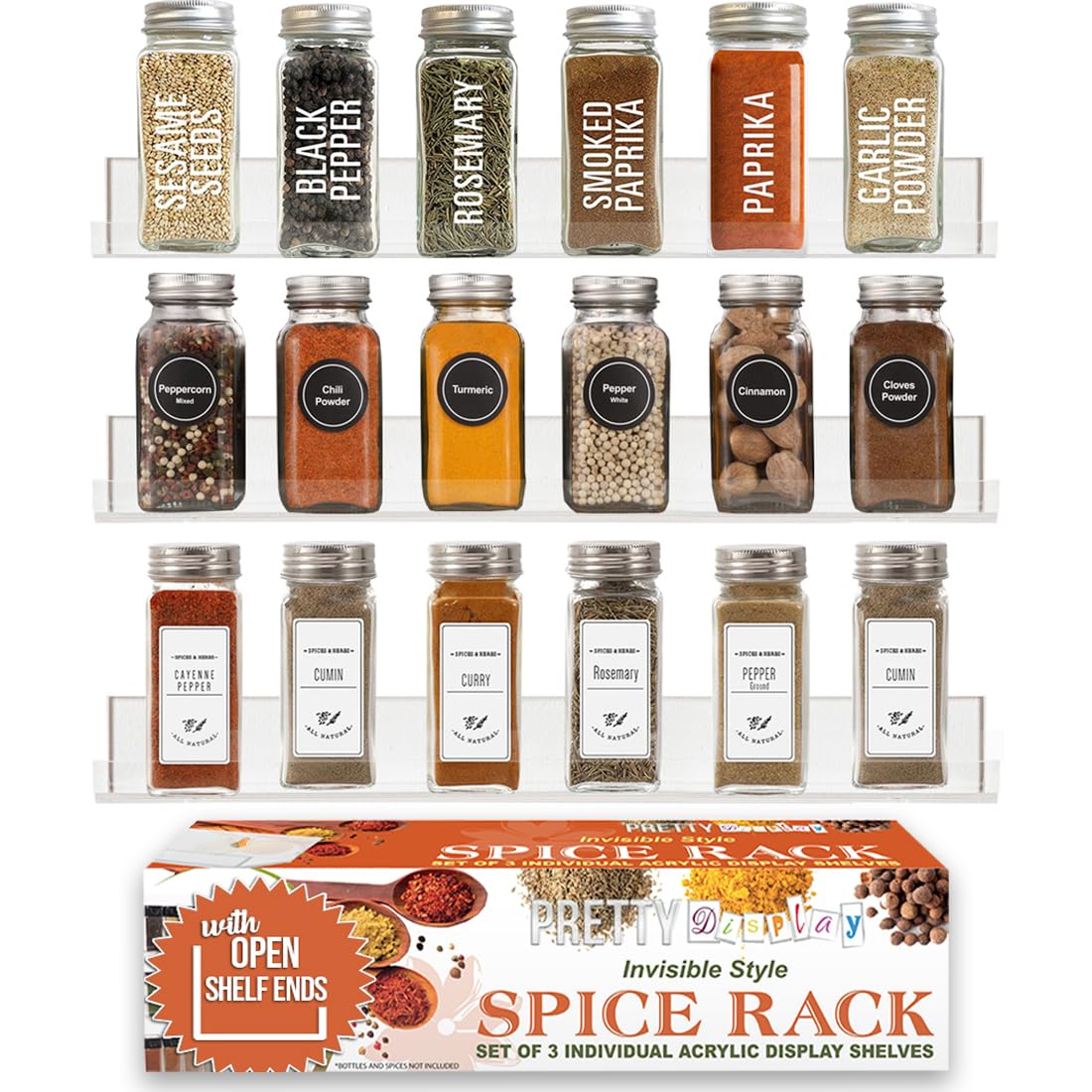 The Invisible Acrylic Spice Rack.The Perfect Herb And Spices Organizer For Every Kitchen. Strong, Sturdy, Wall Mount Floating 