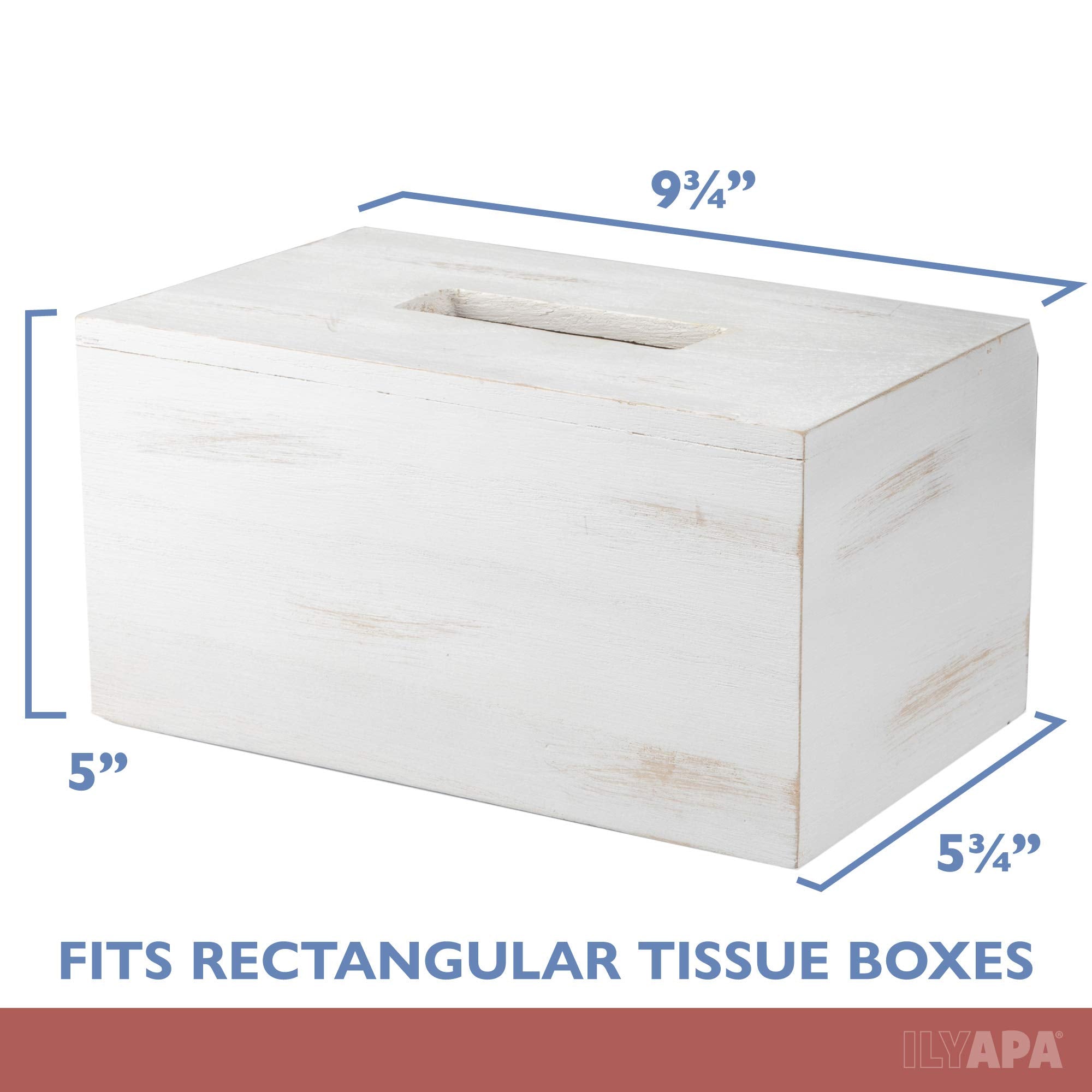 Ilyapa Wood Tissue Box Cover Rectangular - Rustic Farmhouse White Wooden Tissue Holder