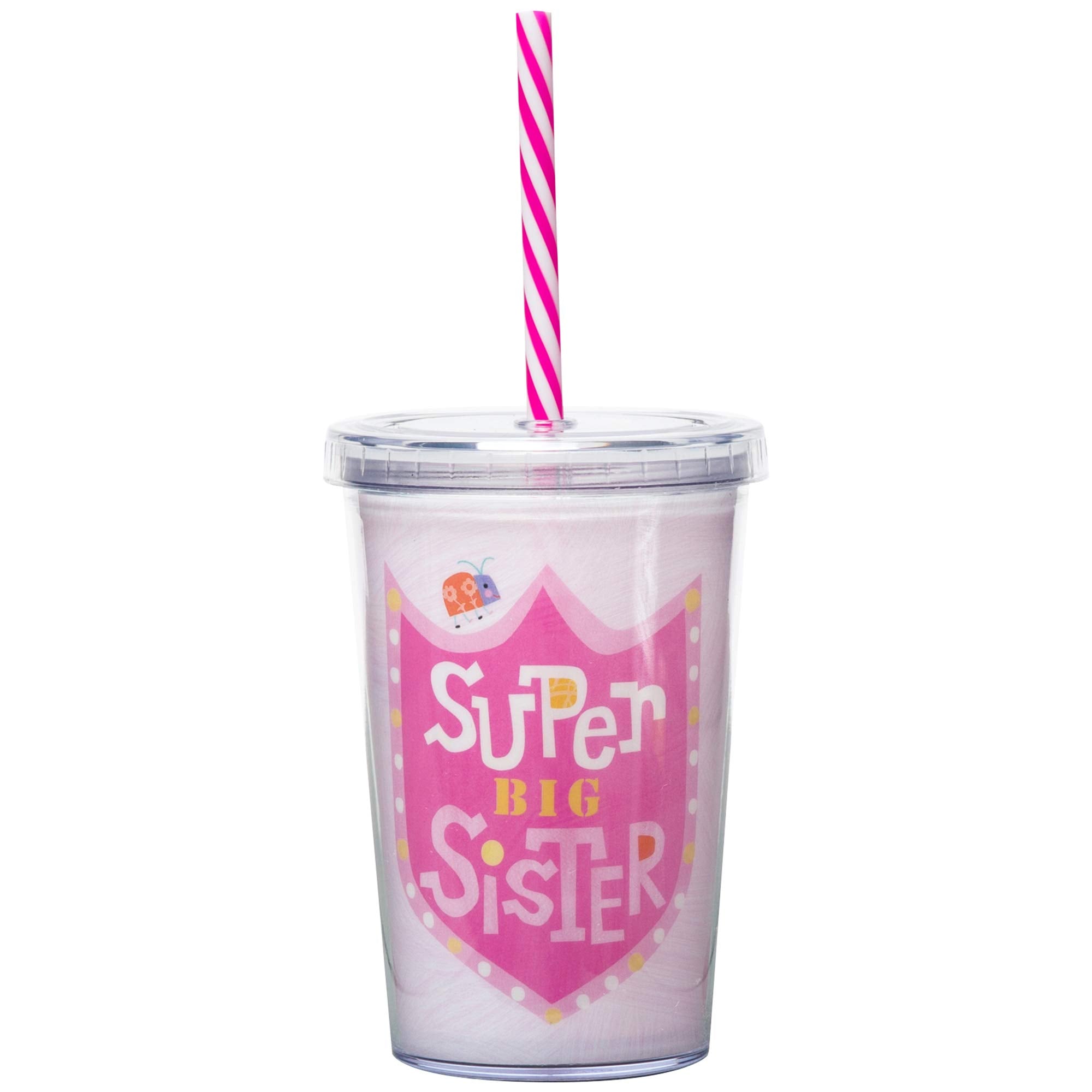 C.R. Gibson Super Big Sister Pink Insulated Small Acrylic Tumbler For Girls, 10 Fl. Oz., Pink