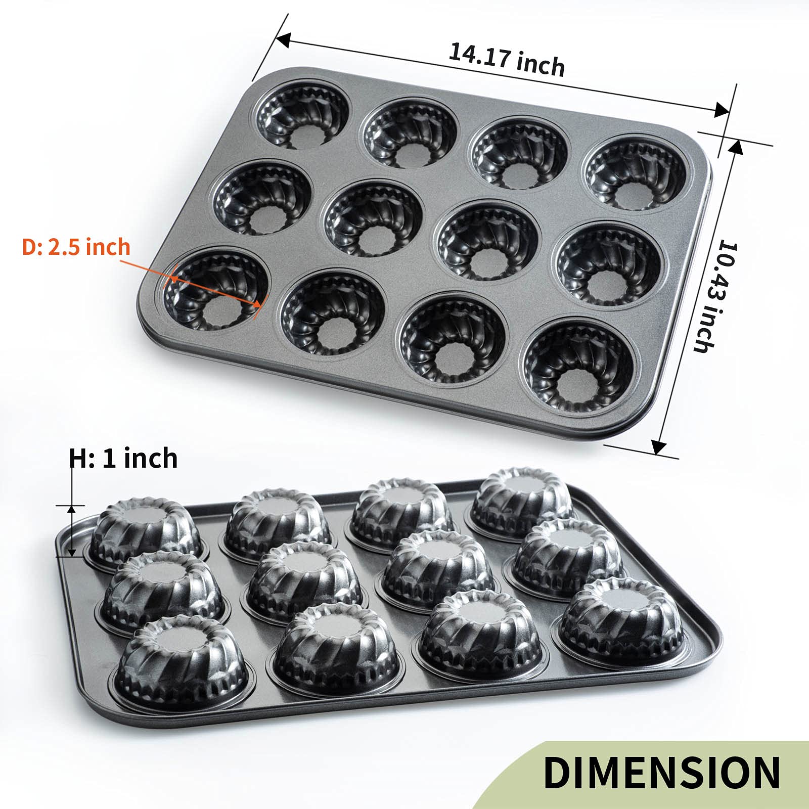 Mini Bndt Cake Pan, Nonstick Brownie Bowl Pan 12-Cavity Fluted Small Round Cake Tray Shortcake Pan Mold For Fall Baking Thanksgi