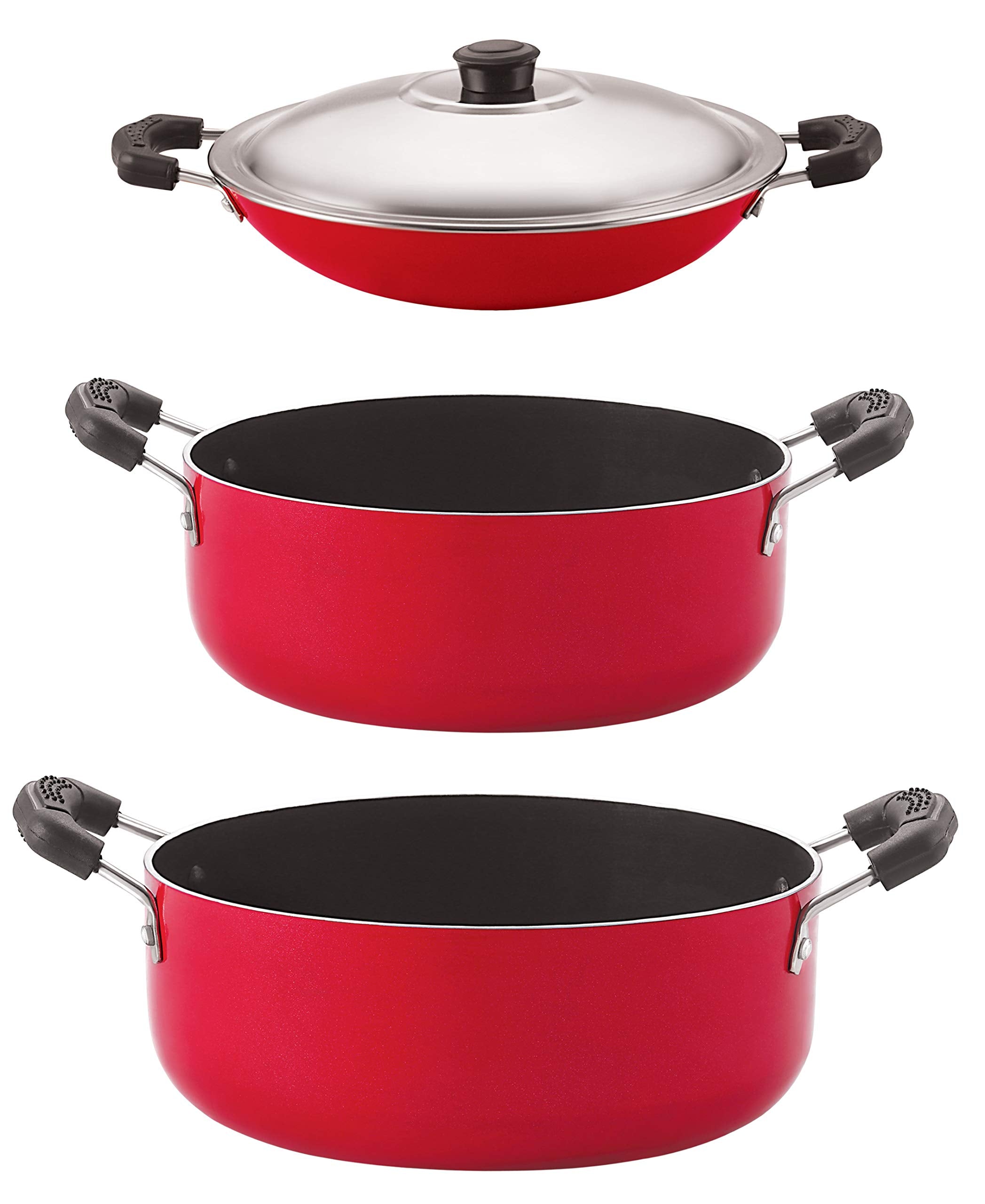 Nirlon NonStick Aluminium Kitchenware Set, 3Pieces, Red (Ac_Cs22_Cs24)
