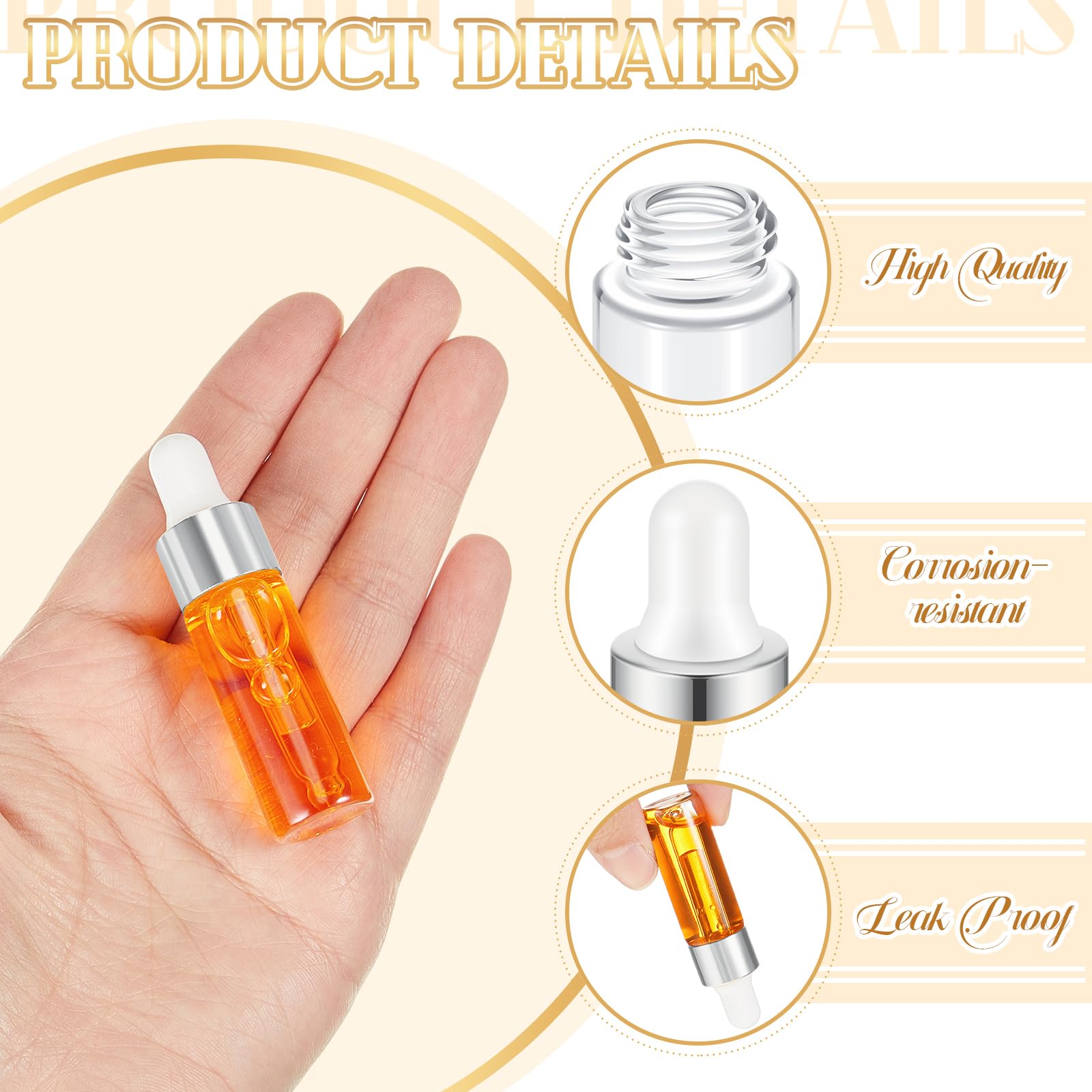 Didaey 100 Pcs Mini Glass Dropper Bottle Bulk, 5 Ml Sliver Clear Essential Oil Dropper Bottles Small Tincture Empty Bottles Samp