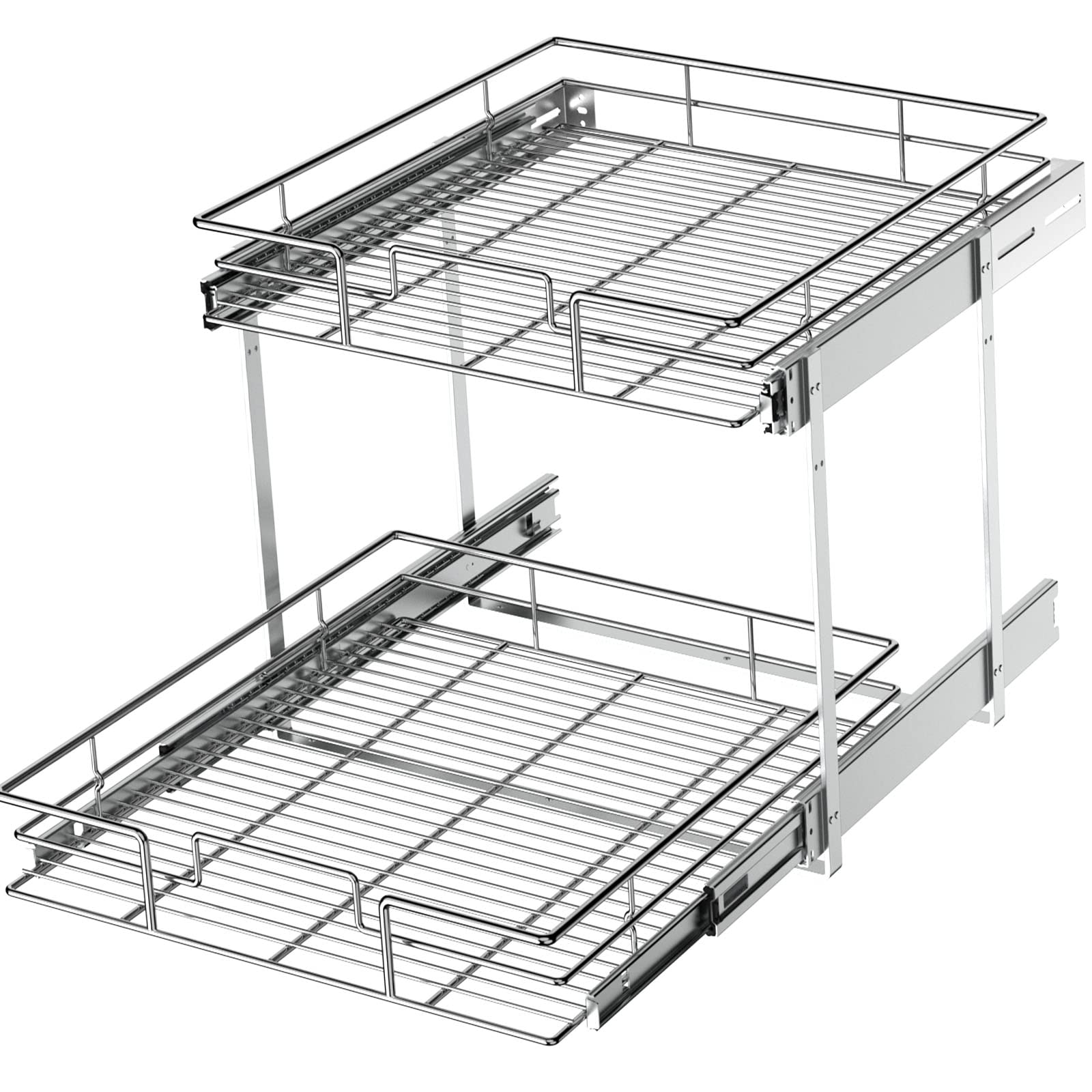 LOVMOR 2 Tier Individual Pull Out Cabinet Organizer 22 W x 21 D, Slide Out Kitchen Cabinet Storage Sliding Shelves