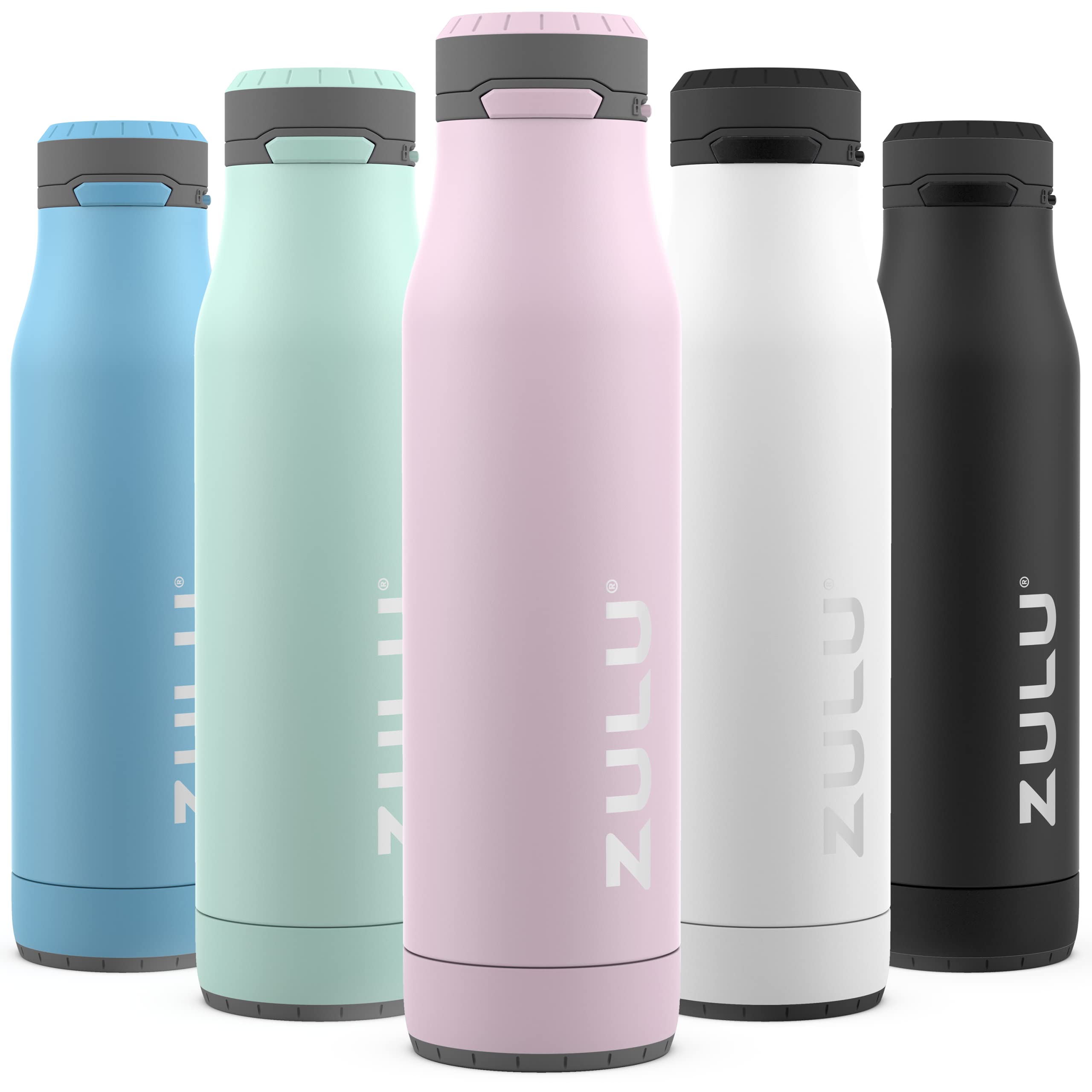 Zulu Ace 24Oz Vacuum Insulated Stainless Steel Water Bottle With Chug Spout, Leak-Proof Locking Lid And Removable Base, Metal Re