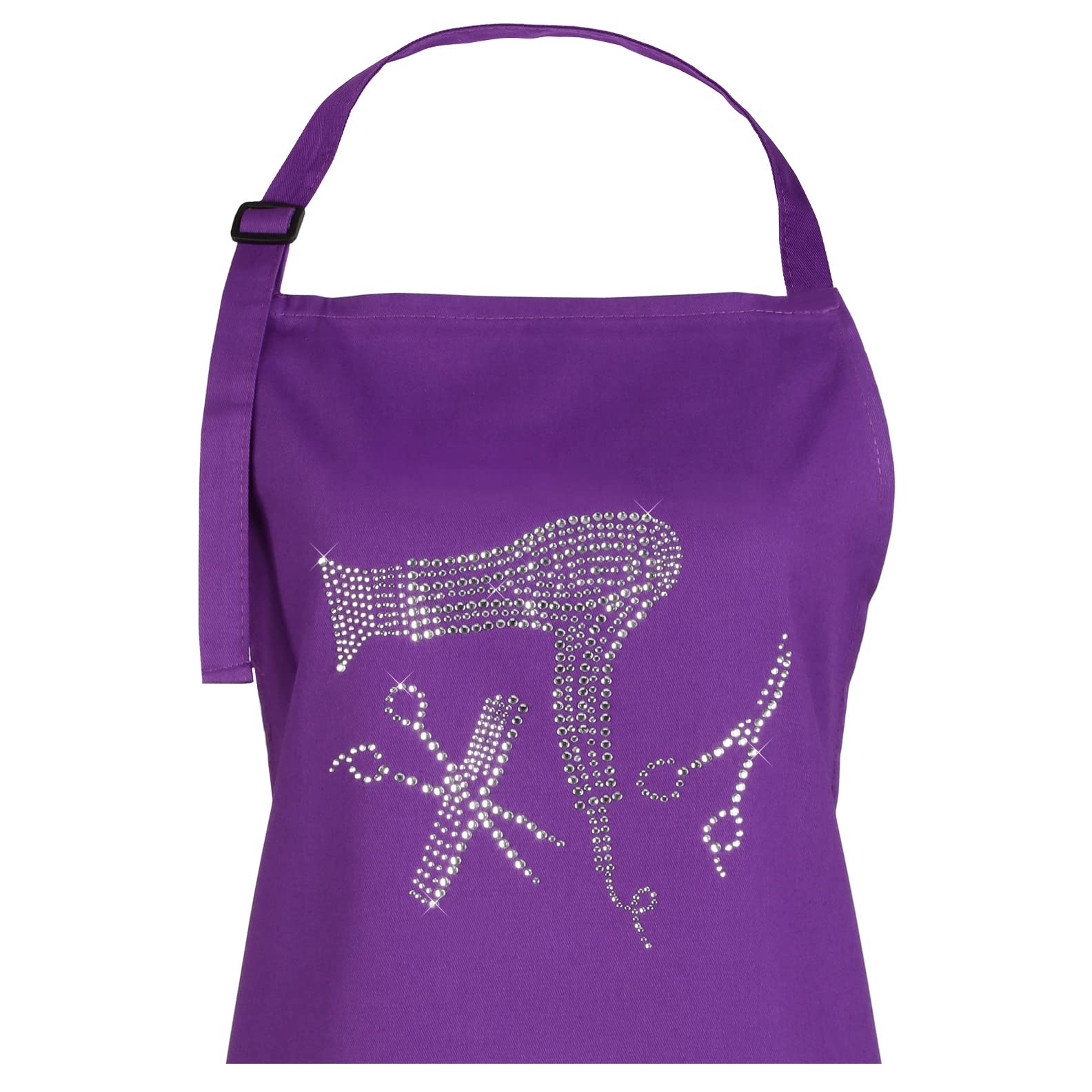 Hair Stylist Apron With Rhinestone Tools For Hairdresser, Cosmetologist Or At Home Hair Cutting, 3 Pockets Adjustable Neck, Purp