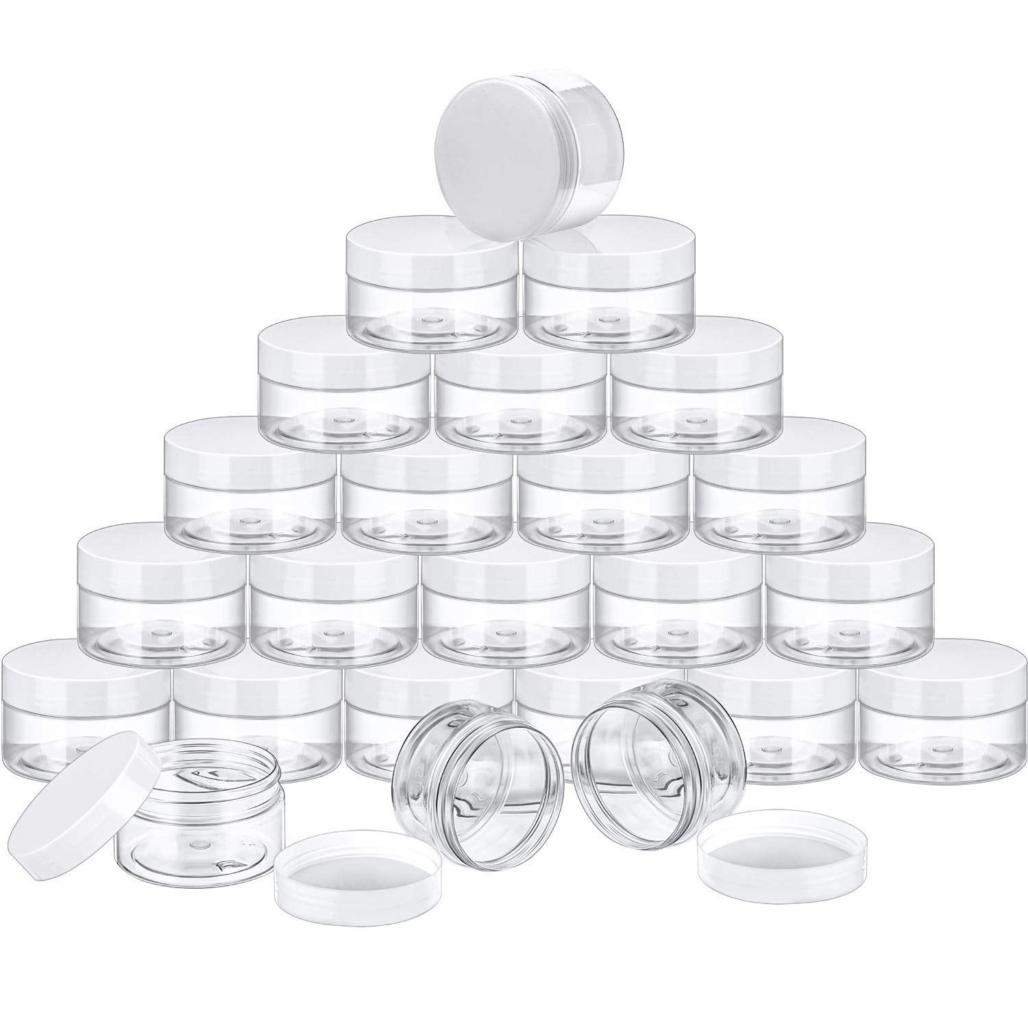 Satinior 24 Pieces Empty Clear Plastic Jars With Lids Round Storage Containers Wide-Mouth For Beauty Product Cosmetic Cream Loti