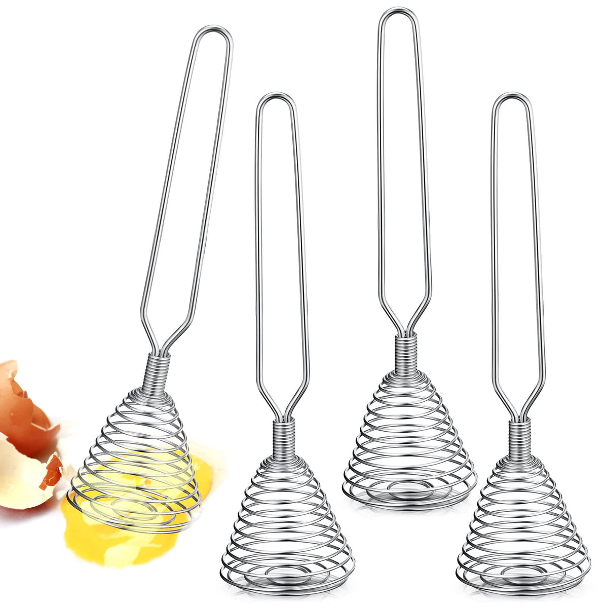 Push Spring Whisk 4 Pieces Stainless Steel Spring Whisk, 8.46 Inches Egg Whisk Hand Push ...