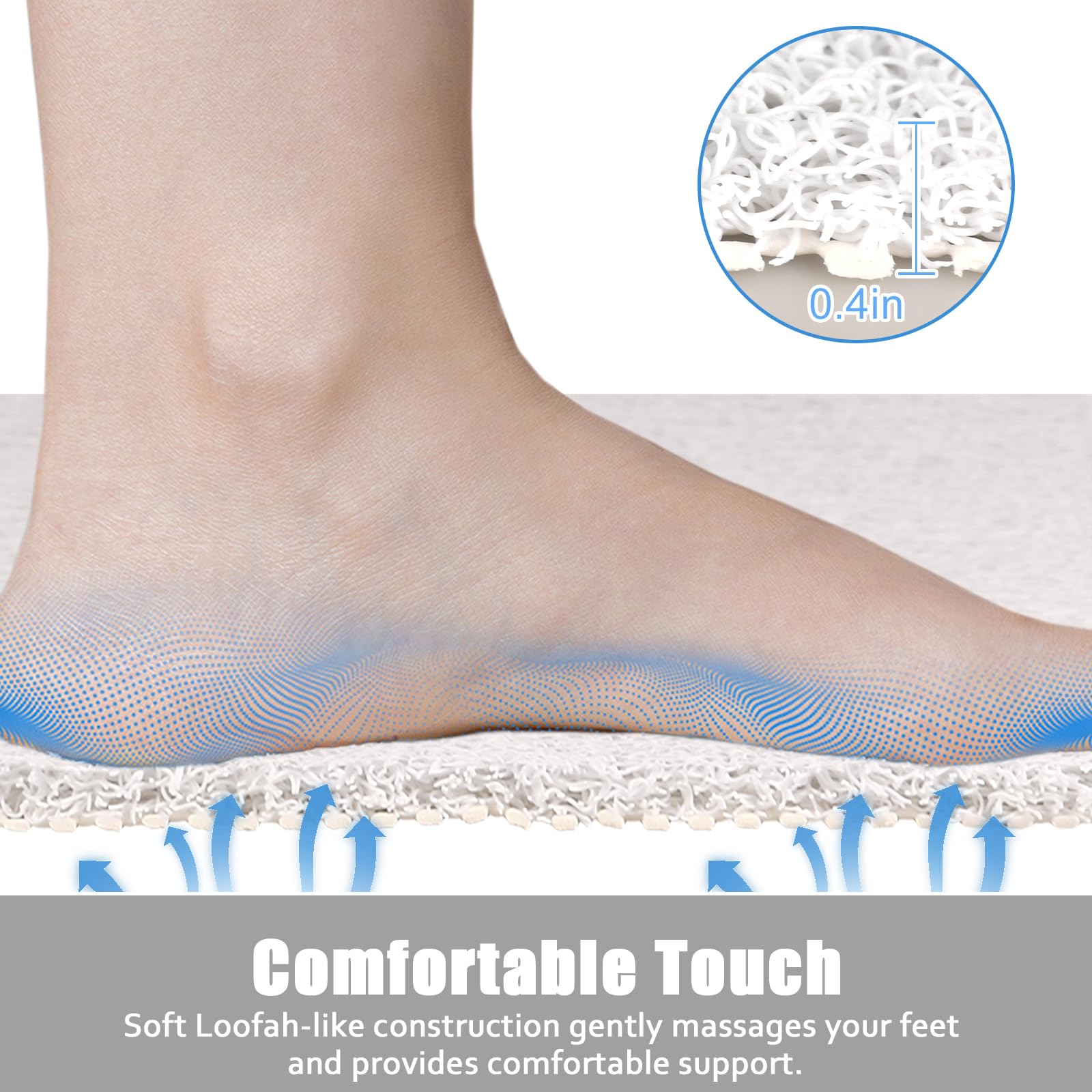 Square Shower Mat Non Slip: 24X24 Inch Shower Floor Mat With Drain Hole In Middle, Super Soft And Comfortable Pvc Loofah Massage