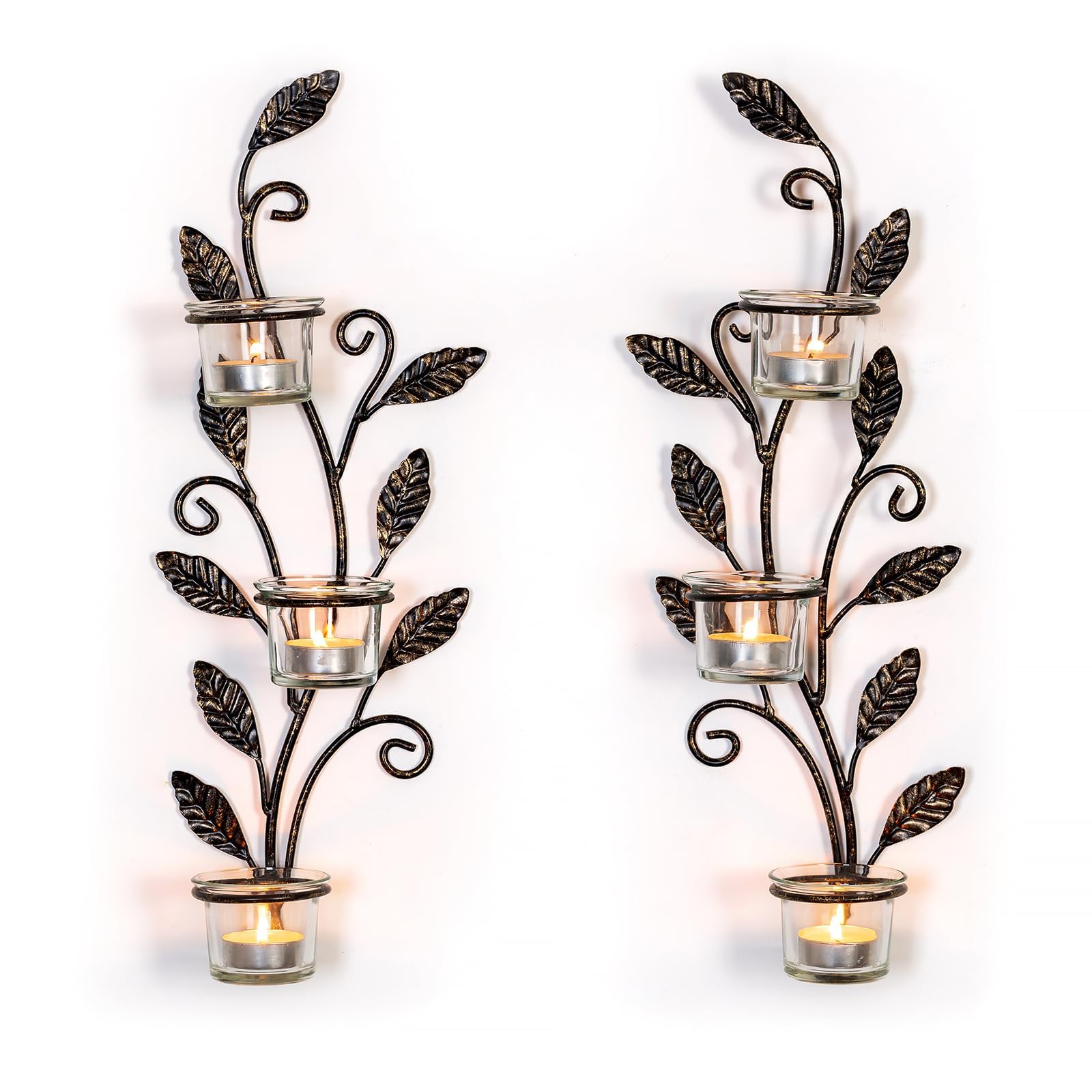 Sziqiqi Wall Sconces Candle Holder - Wall Candle Holder Black Tea Light Candle Sconce Vintage Wall Sconce Set of 2 for Living Ro