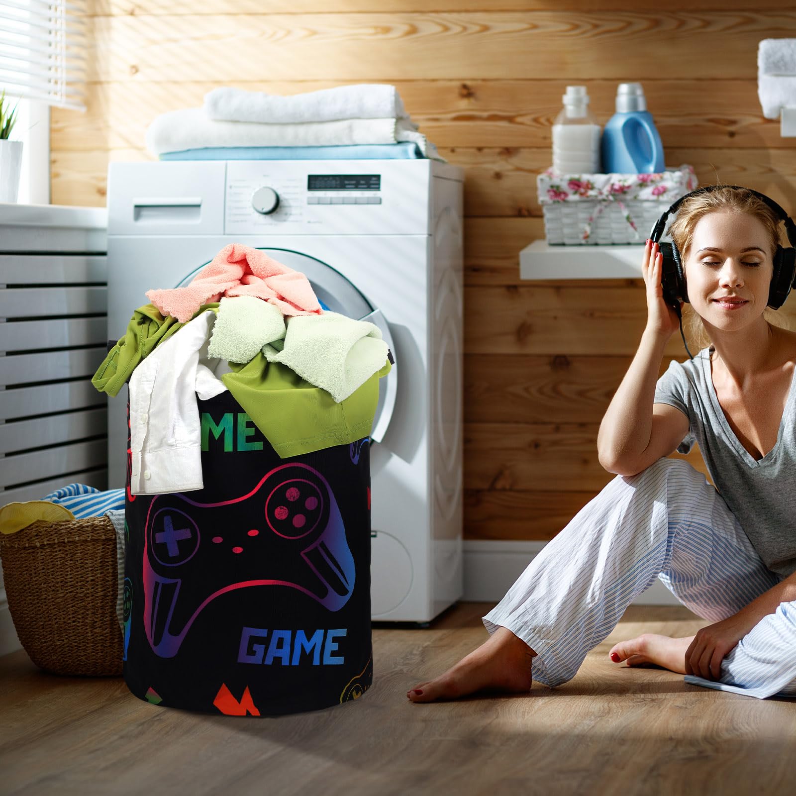 Zhehao 2 Pcs Gamer Laundry Basket Boys Hamper Kids Gaming Storage Basket Hamper Clothes Organizer Toy Storage Waterproof Laundry