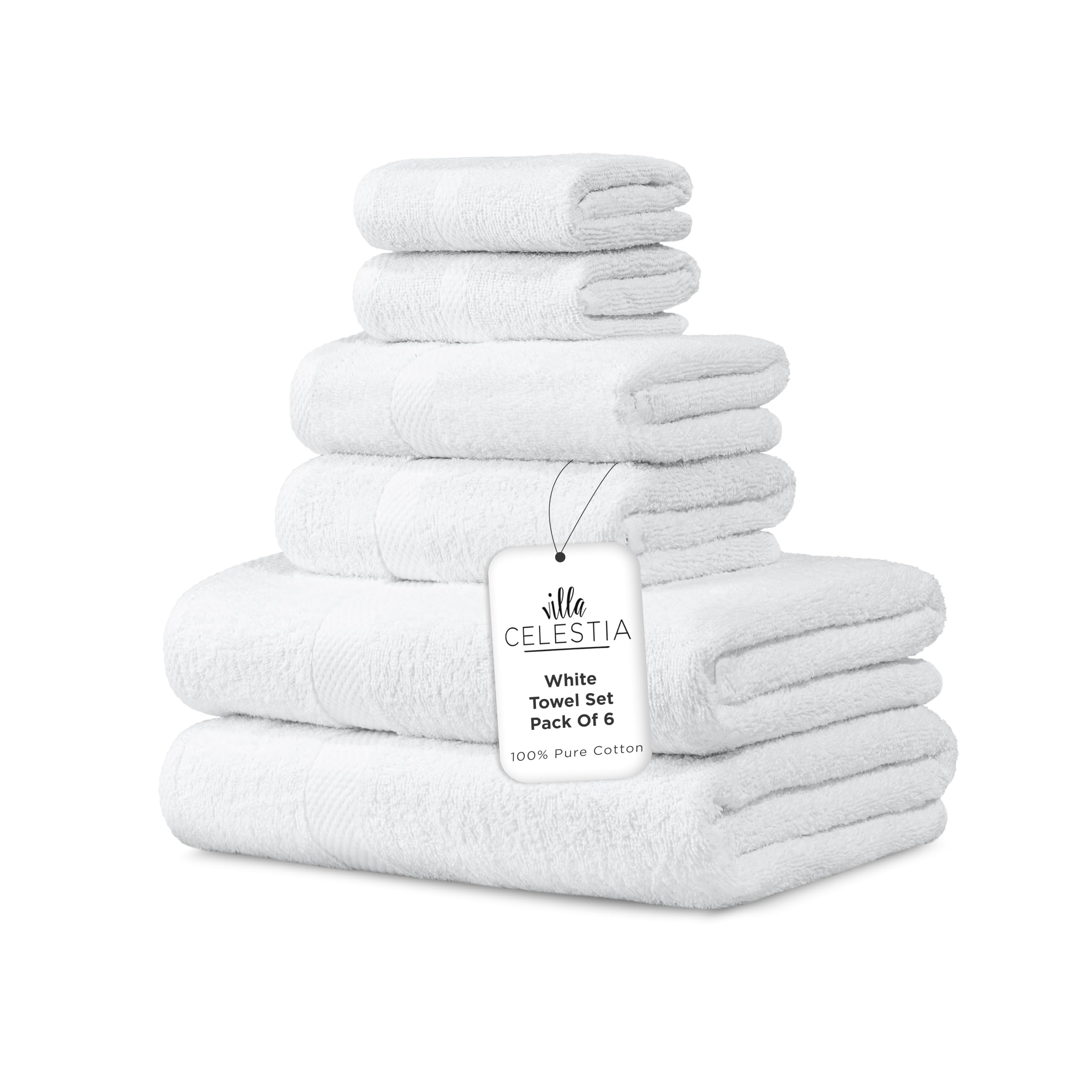 100% Combed Cotton Bathroom Towel Set Of 6- 2 Bath Towels, 2 Hand Towels, 2 Wash Cloths, Sustainable, Soft, Highly Absorbent 6 P