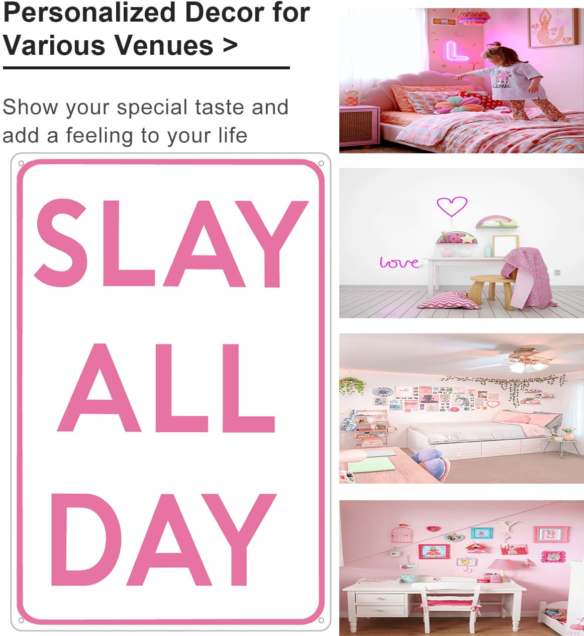 Smilelife Girls Gifts Funny Slay All Day Tin Sign for Aesthetic Room Bedroom Downtown Girl Room Dorm Wall Decor 8 X 12 Inch (311