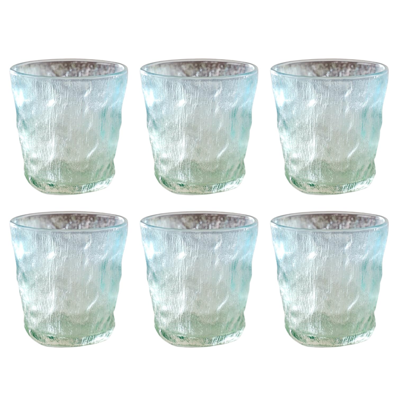 Nestasia Short Glasses Set of 6, Food-Safe and Lead-Free Tumbler, Ombre Glacier Tempered Glassware, 250ml each