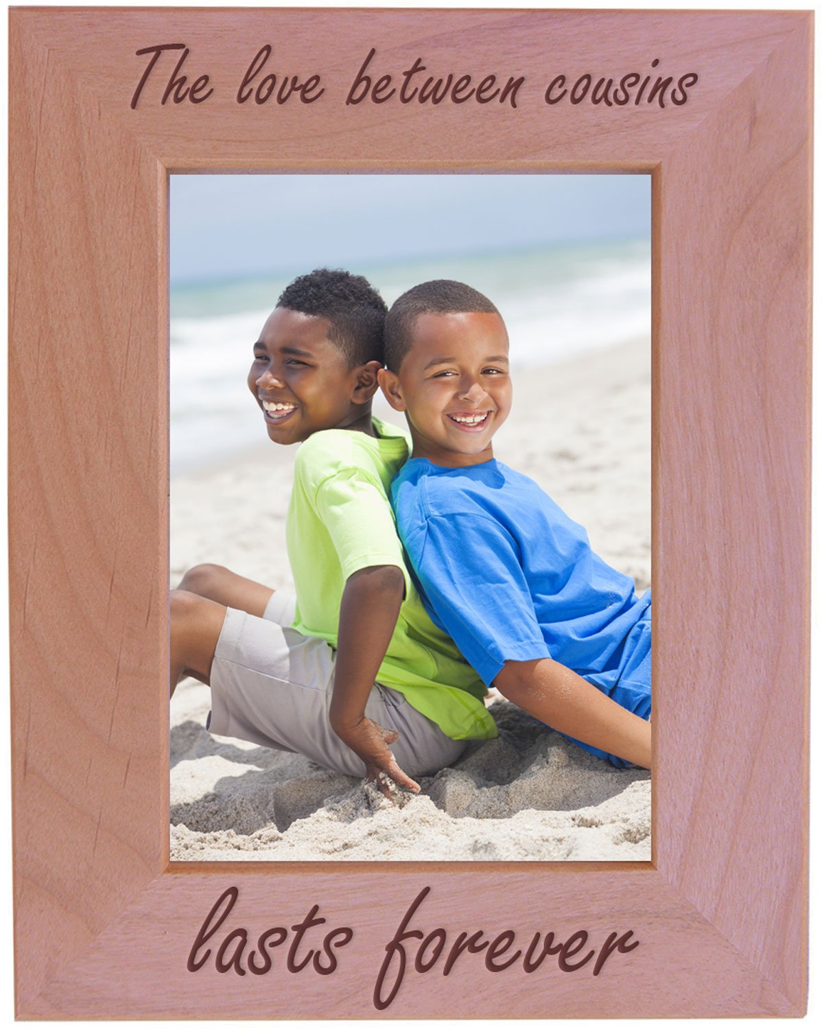 The Love Between Cousins Lasts Forever - Engraved Natural Alder Wood Tabletop/Hanging Photo Picture Frame (5x7-inch Vertical)