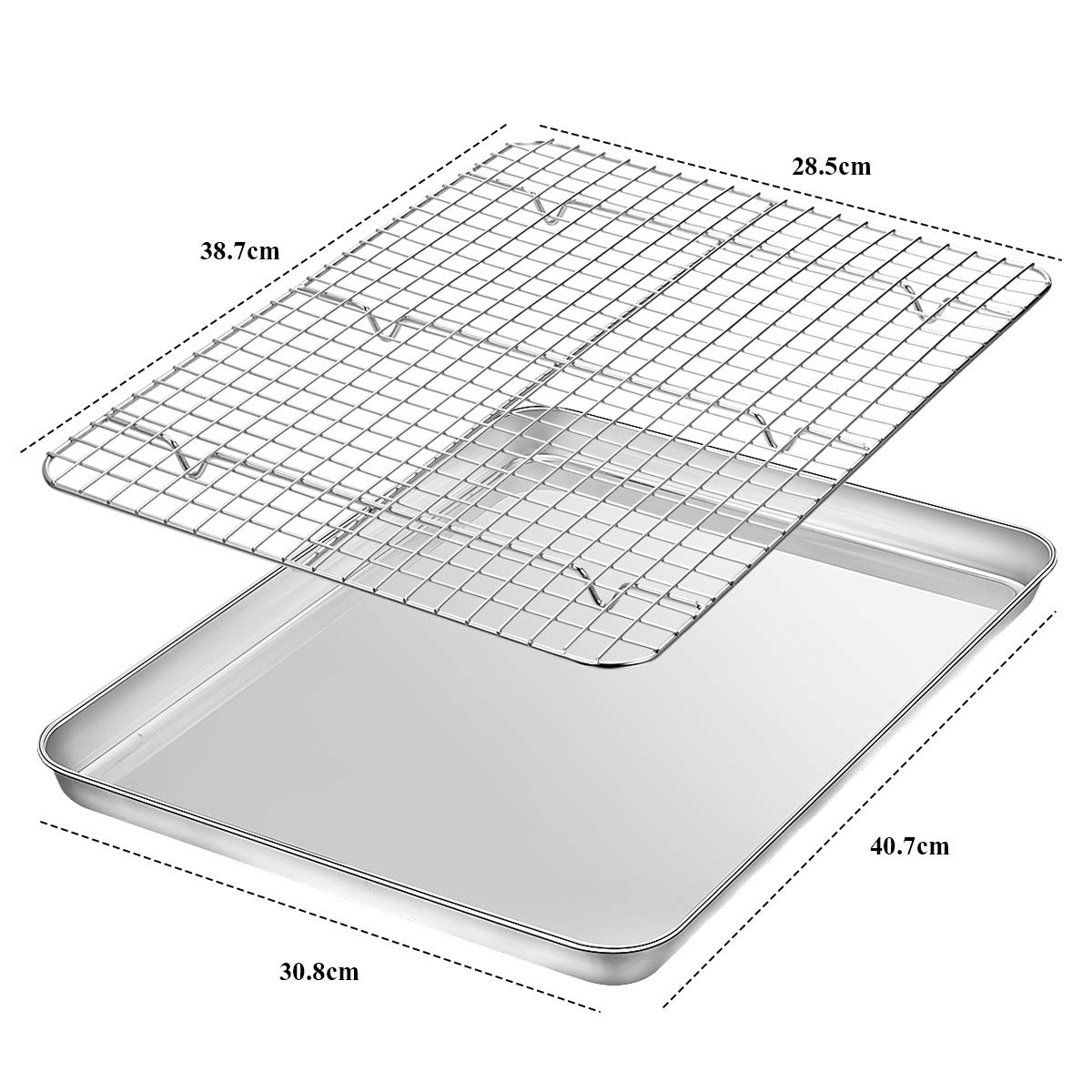 Baking Sheet With Rack Set [2 Pans + 2 Racks], Wildone Stainless Steel Cookie Sheet Baking Pan Tray With Cooling Rack, Size 16 X